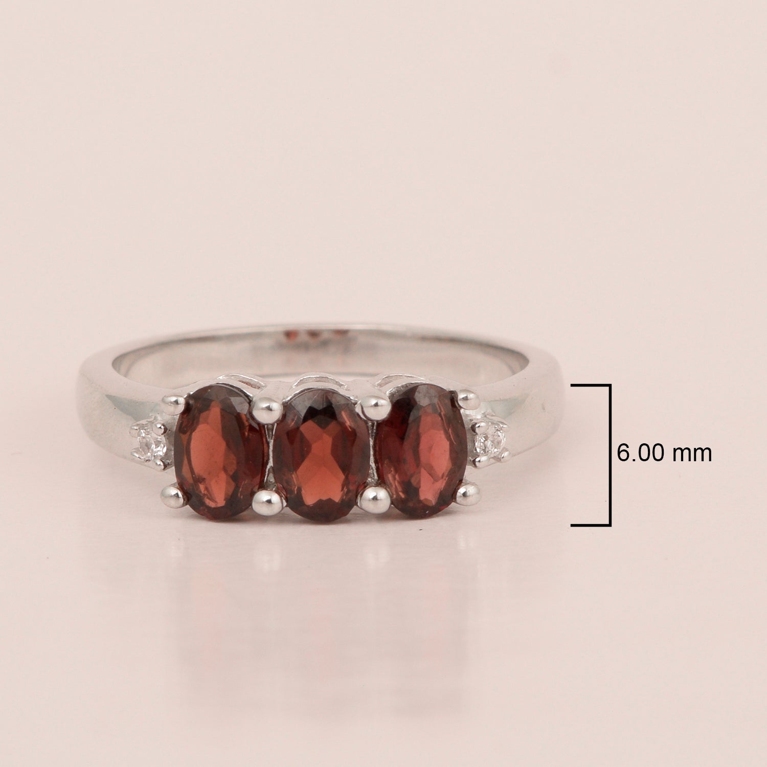 Garnet 6x4MM Oval Three-Stone Ring - Sterling Silver