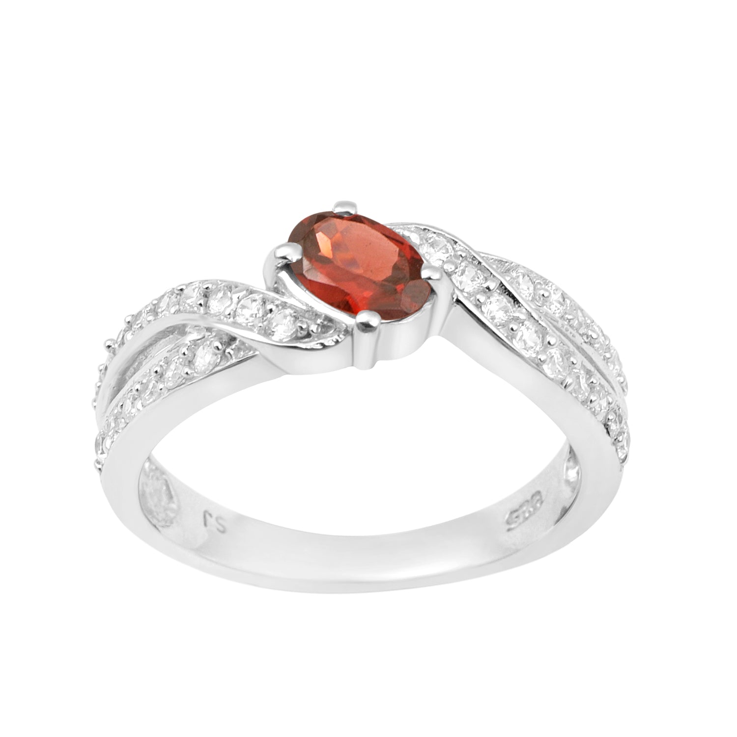 Garnet 6x4MM Oval Solitaire Accents Ring - Sterling Silver