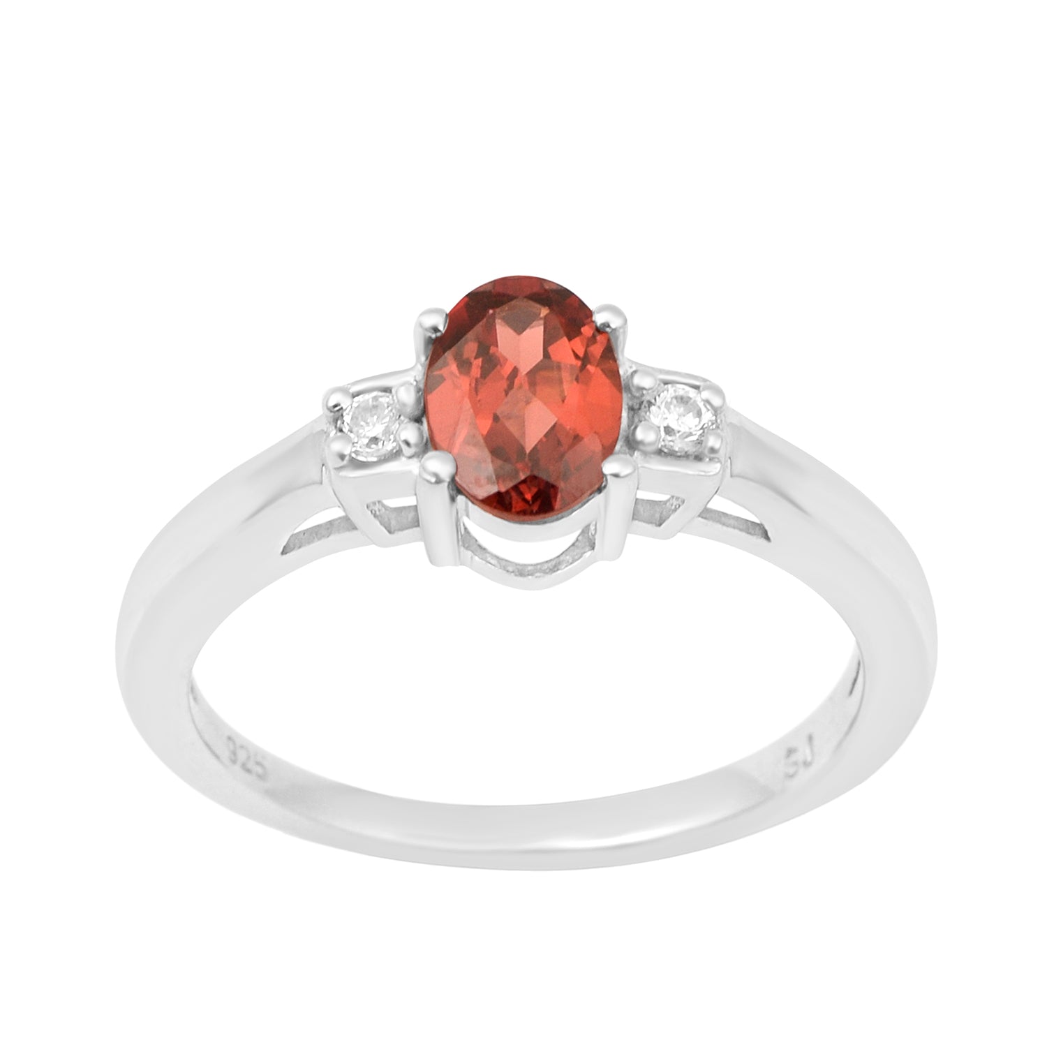 Garnet Oval and White Topaz Accent Ring - Sterling Silver