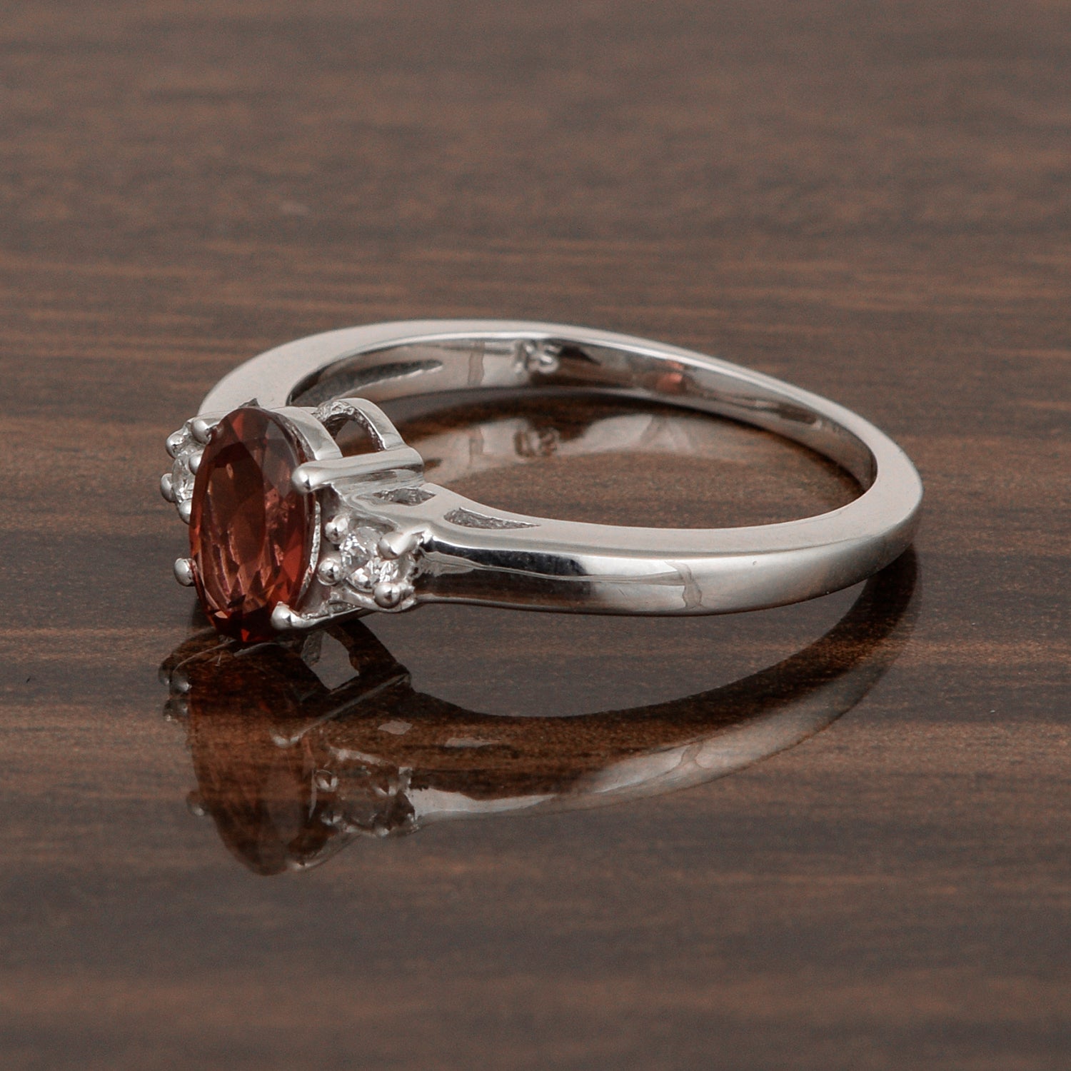 Garnet Oval and White Topaz Accent Ring - Sterling Silver
