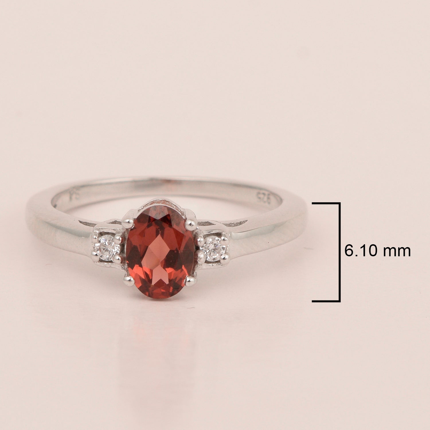 Garnet Oval and White Topaz Accent Ring - Sterling Silver