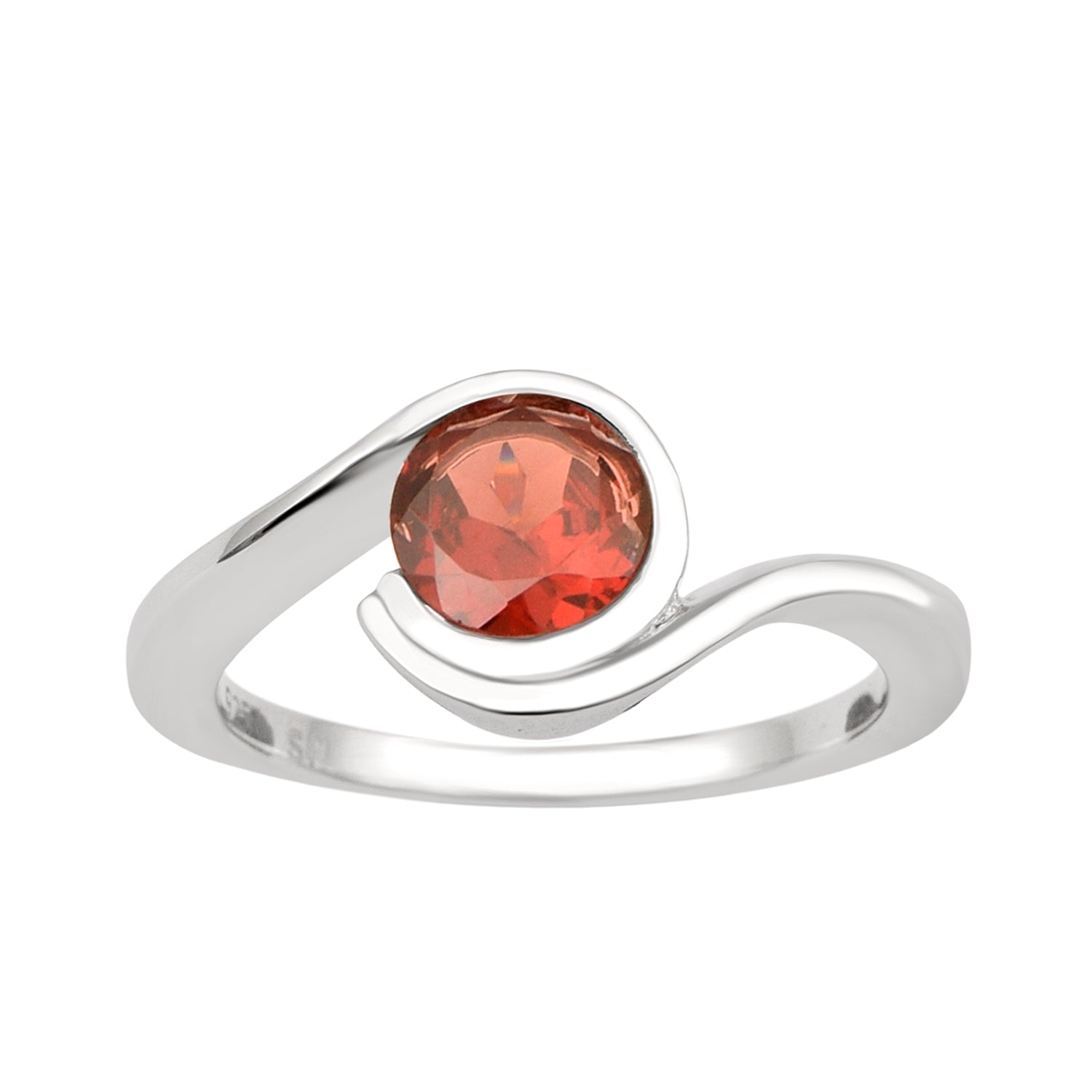 Garnet Round Solitaire Ring-Sterling Silver