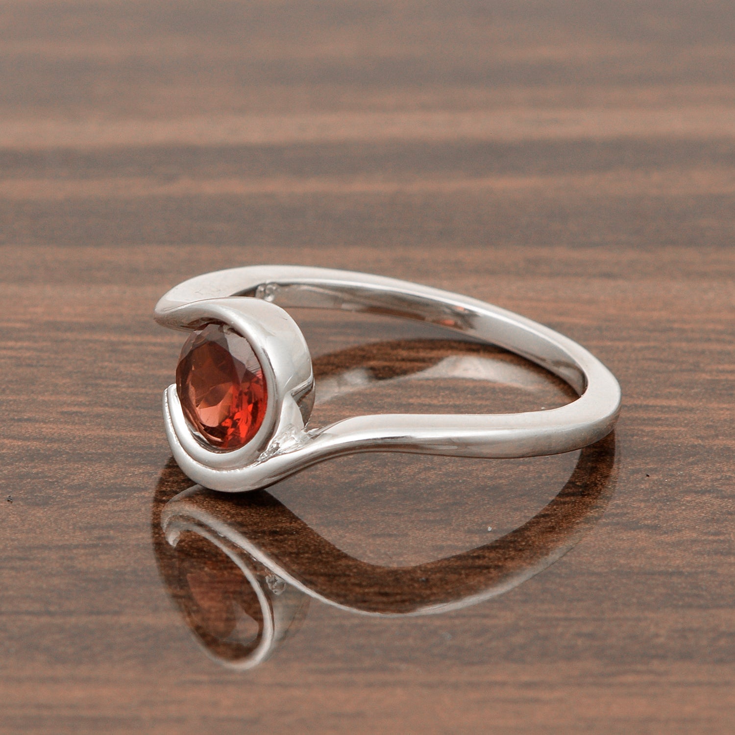 Garnet Round Solitaire Ring-Sterling Silver