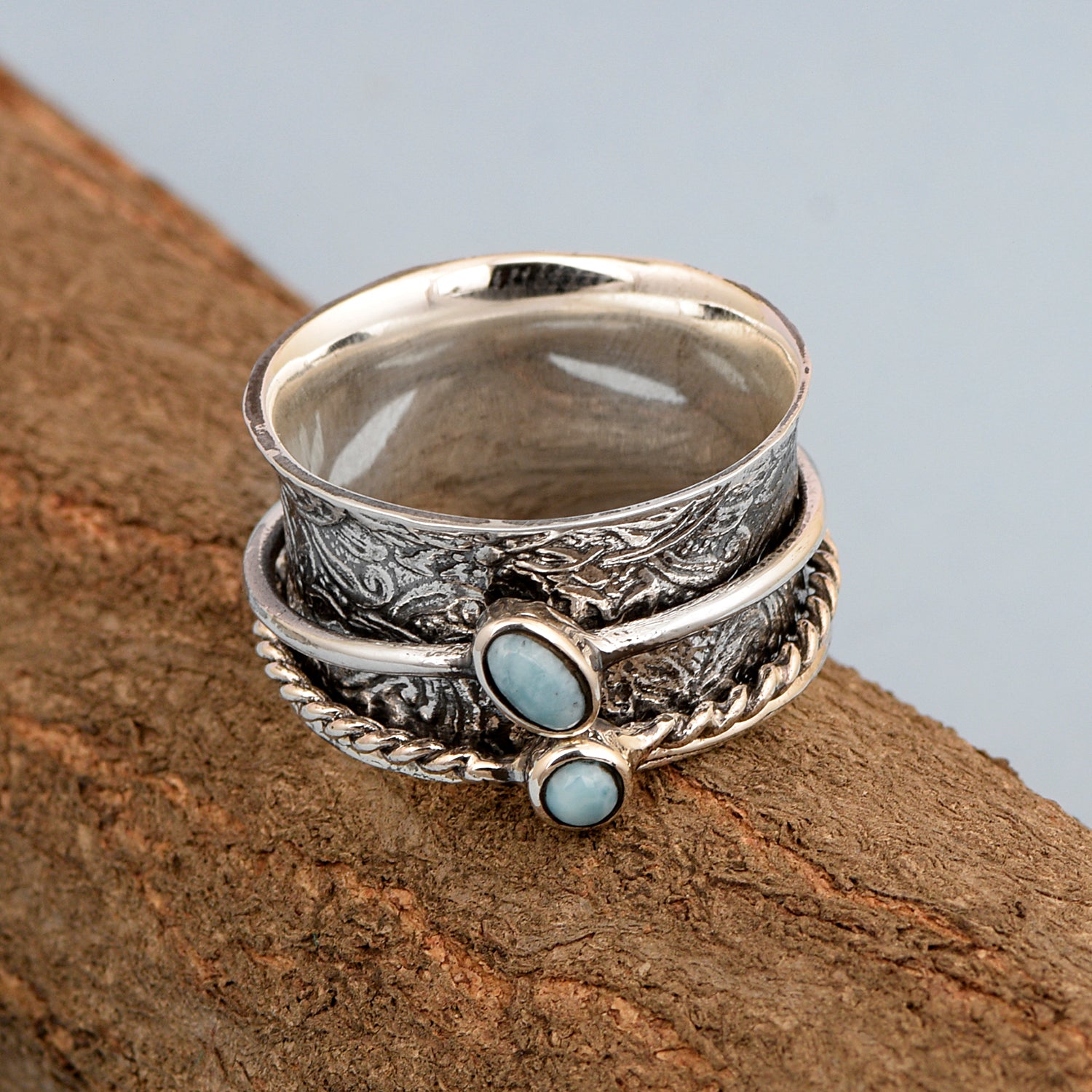 Larimar Spinner Ring – Sterling Silver