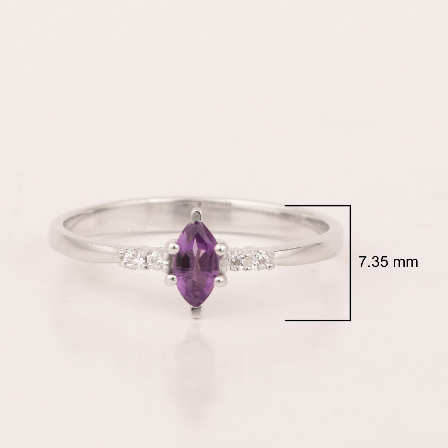 Amethyst Marquise Solitaire Accents Ring - Sterling Silver