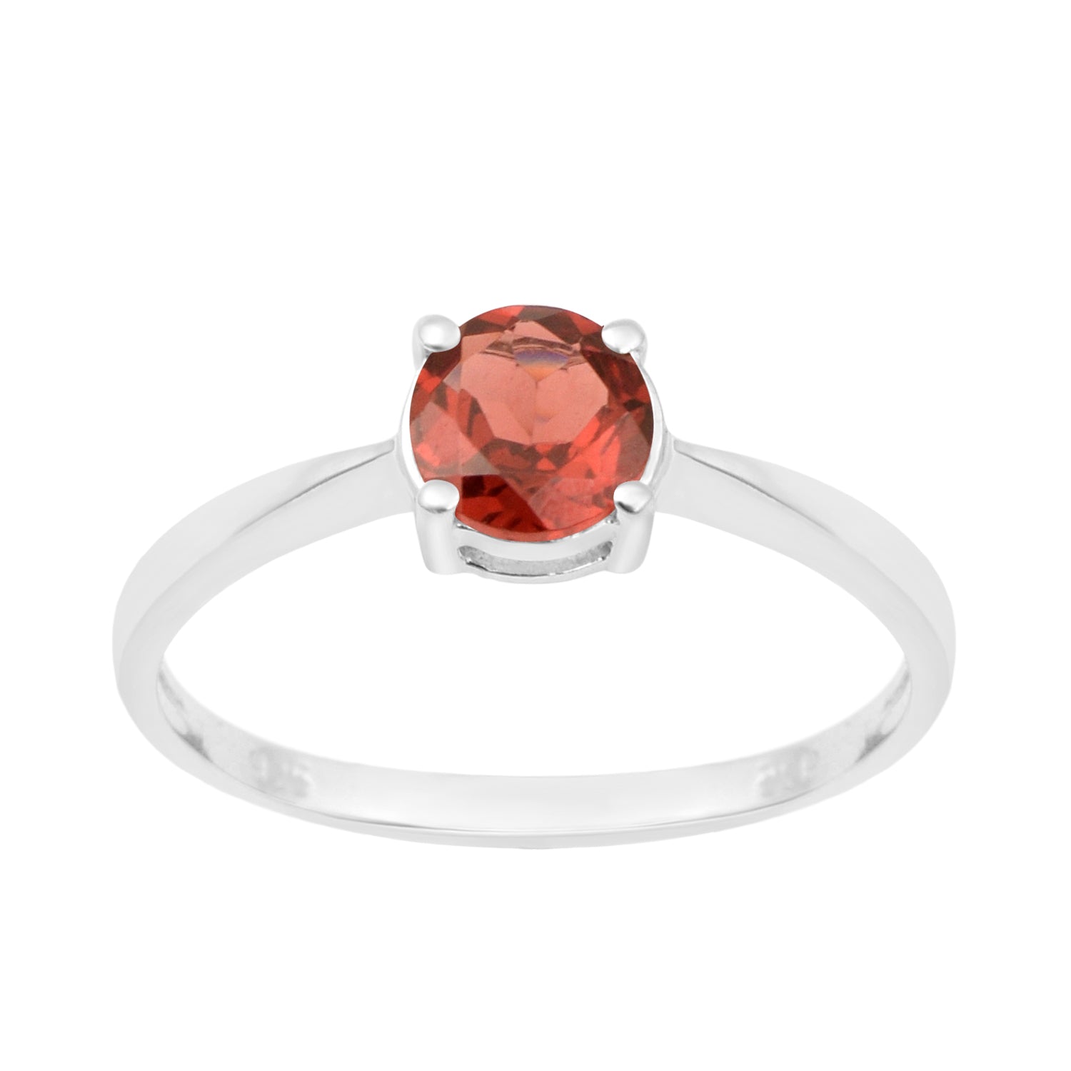 Garnet 6mm Round Solitaire Ring- Sterling Silver