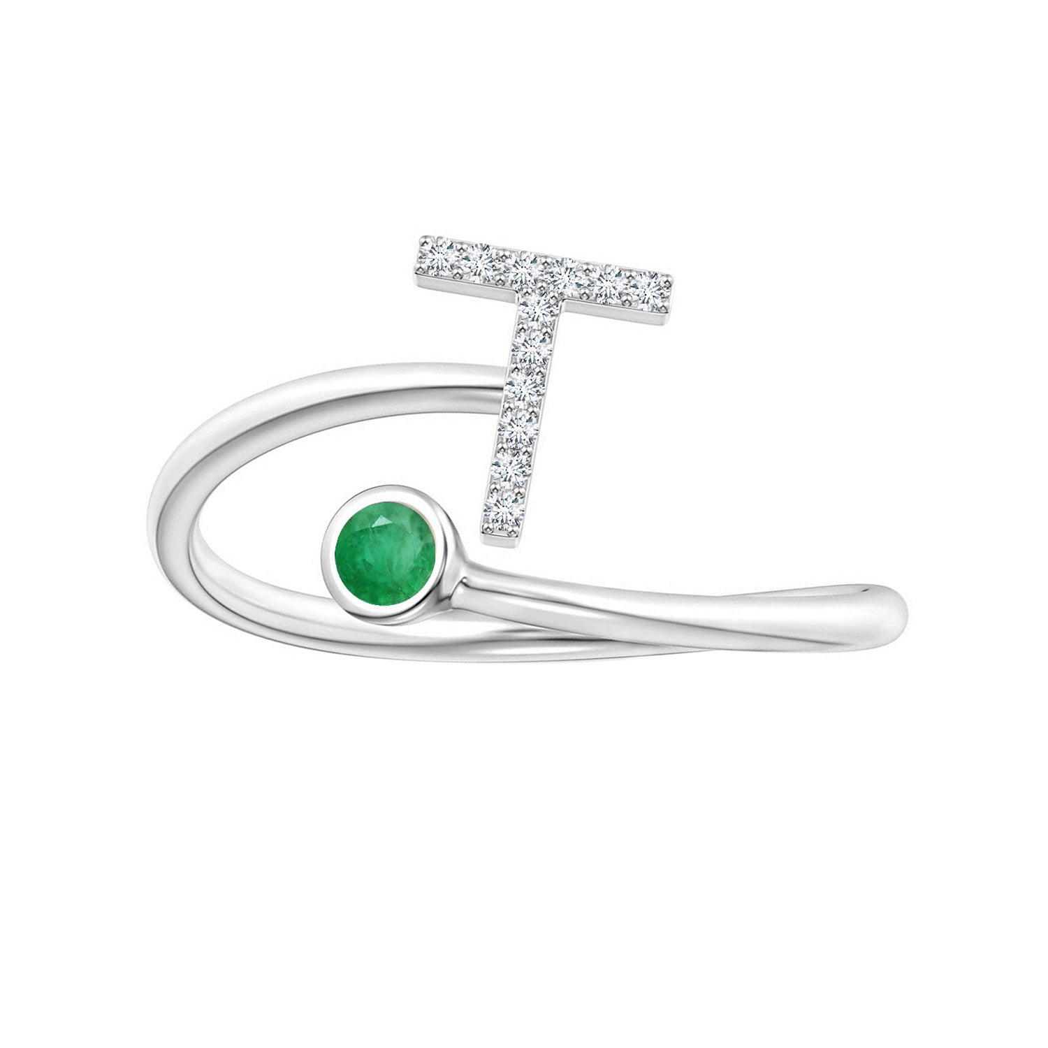 Emerald Initials Alphabet Ring - Sterling Silver
