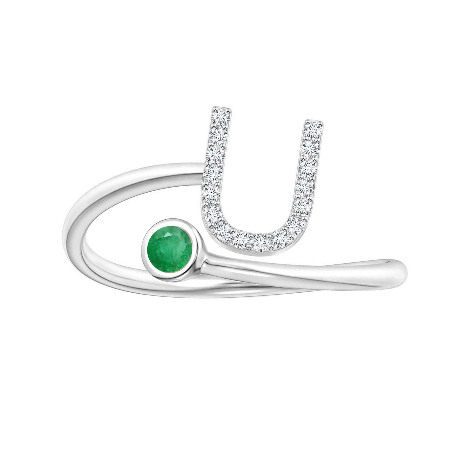 Emerald Initials Alphabet Ring - Sterling Silver
