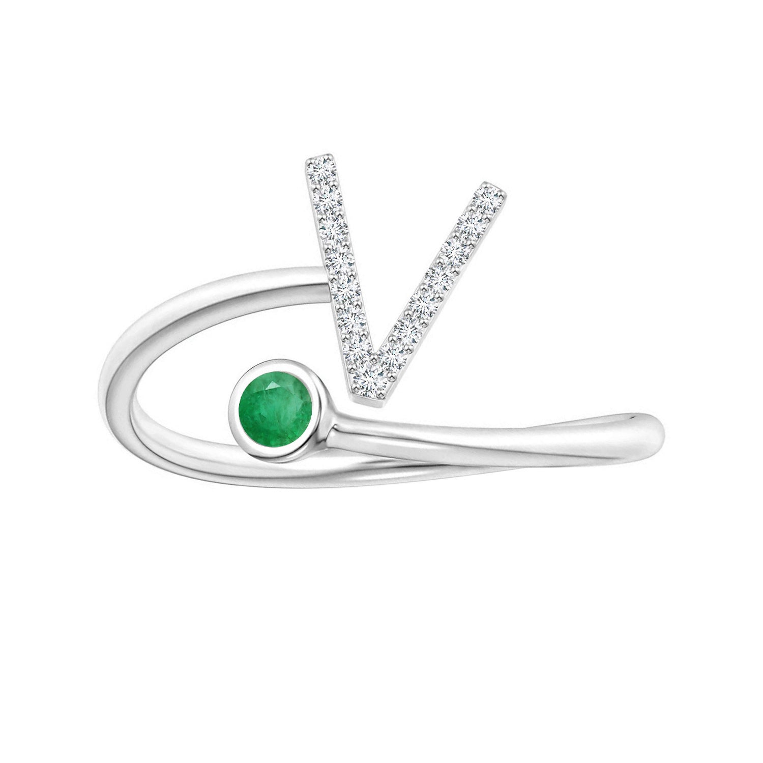 Emerald Initials Alphabet Ring - Sterling Silver