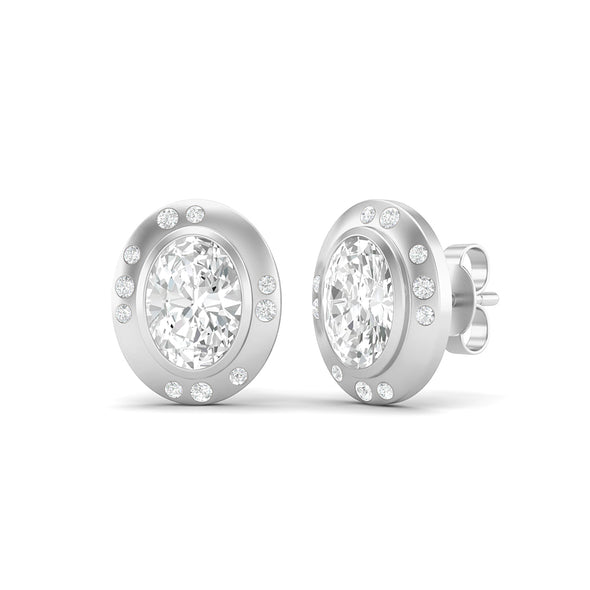 Bezel Set 7x5 MM Oval Shape Moissanite Diamond 925 Sterling Silver Dainty Stud Earring