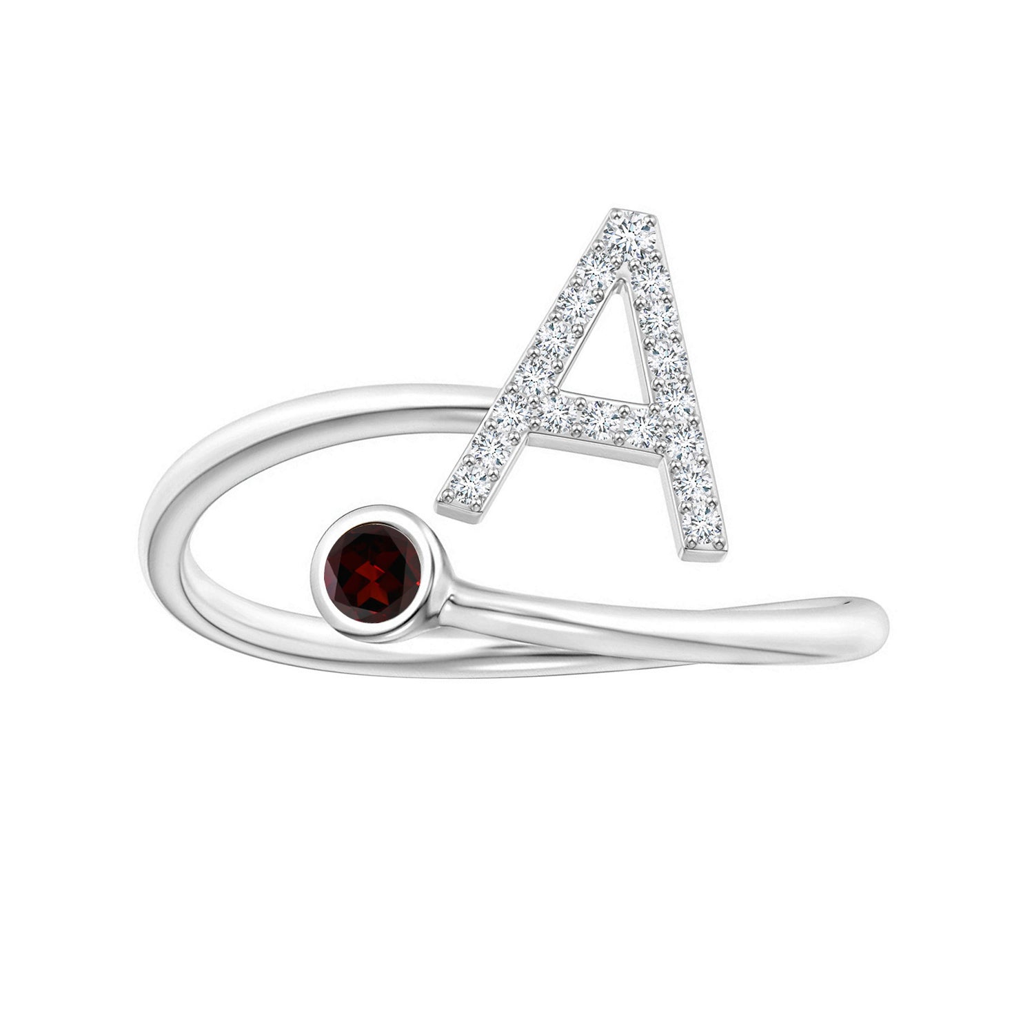 Initials Garnet Alphabet Ring