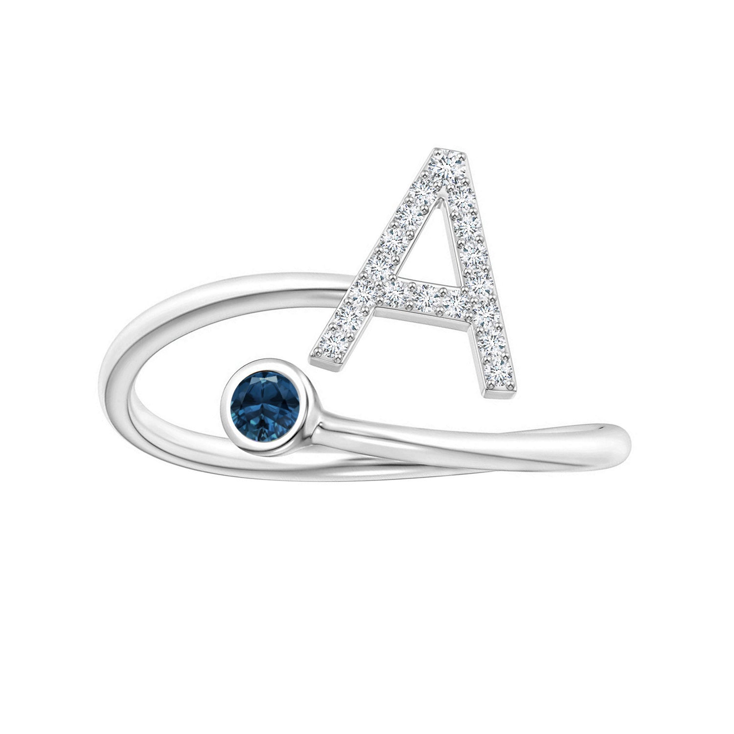 London Blue Topaz A-Z Initial Open Wrap Ring – Sterling Silver
