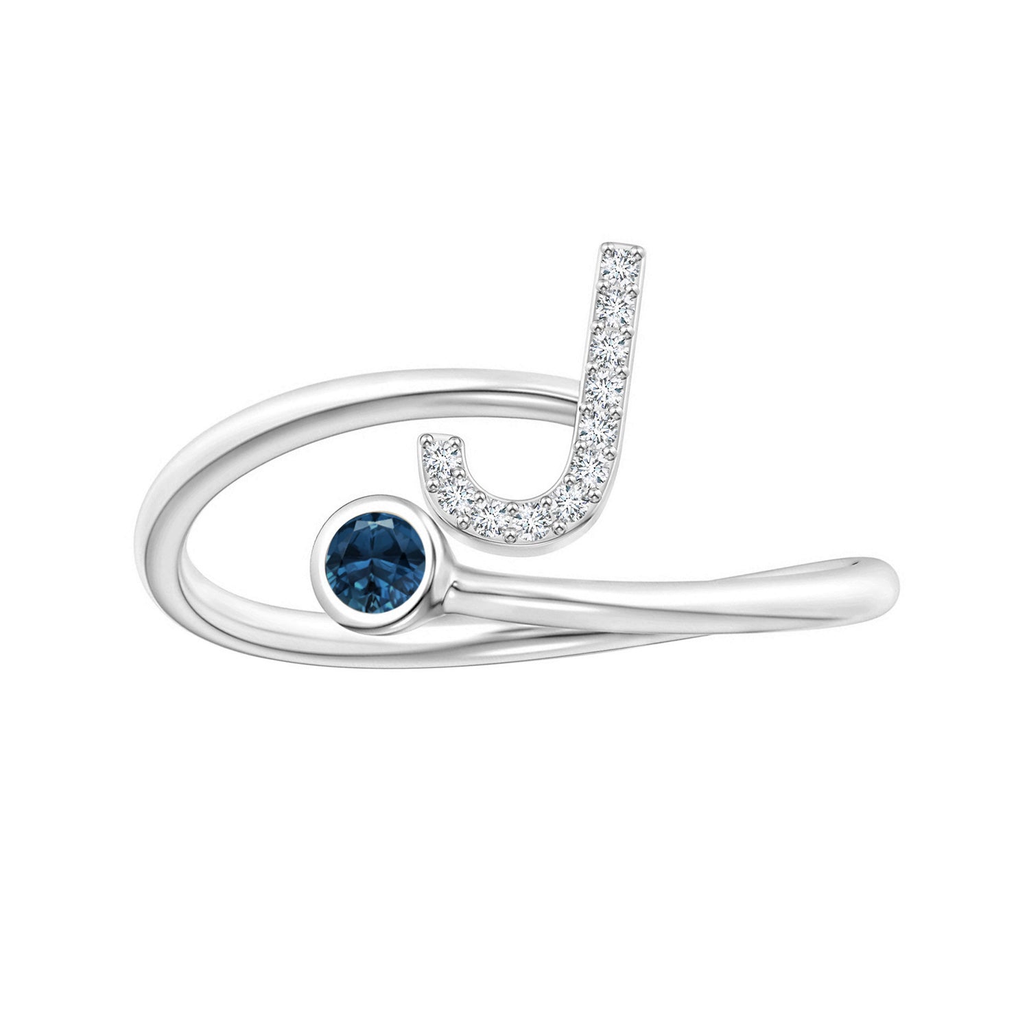 London Blue Topaz A-Z Initial Open Wrap Ring – Sterling Silver