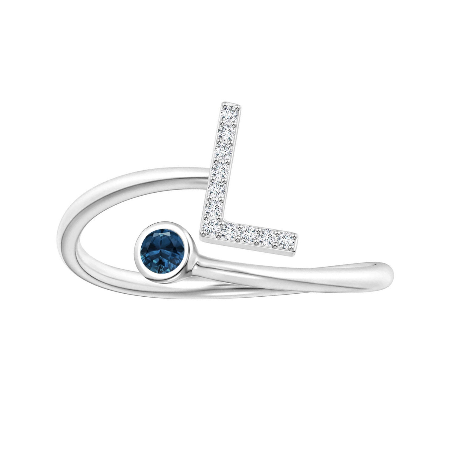 London Blue Topaz A-Z Initial Open Wrap Ring – Sterling Silver
