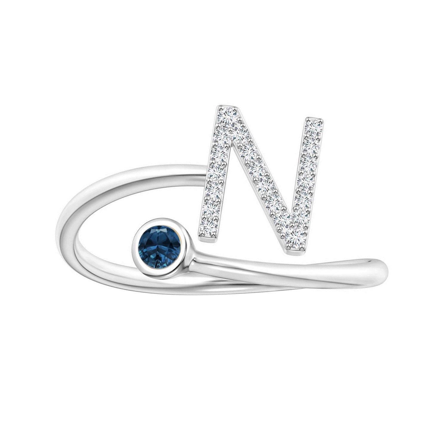 London Blue Topaz A-Z Initial Open Wrap Ring – Sterling Silver