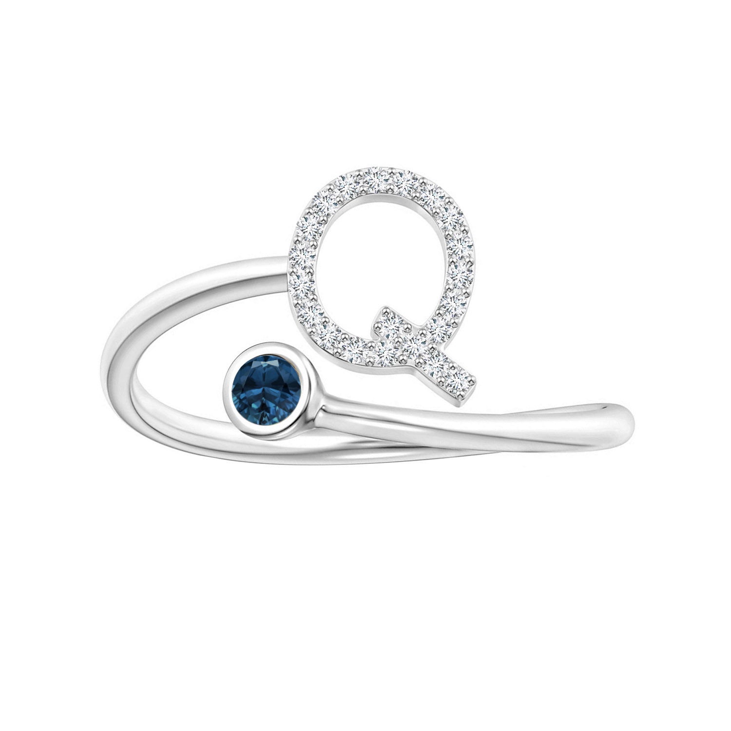 London Blue Topaz A-Z Initial Open Wrap Ring – Sterling Silver