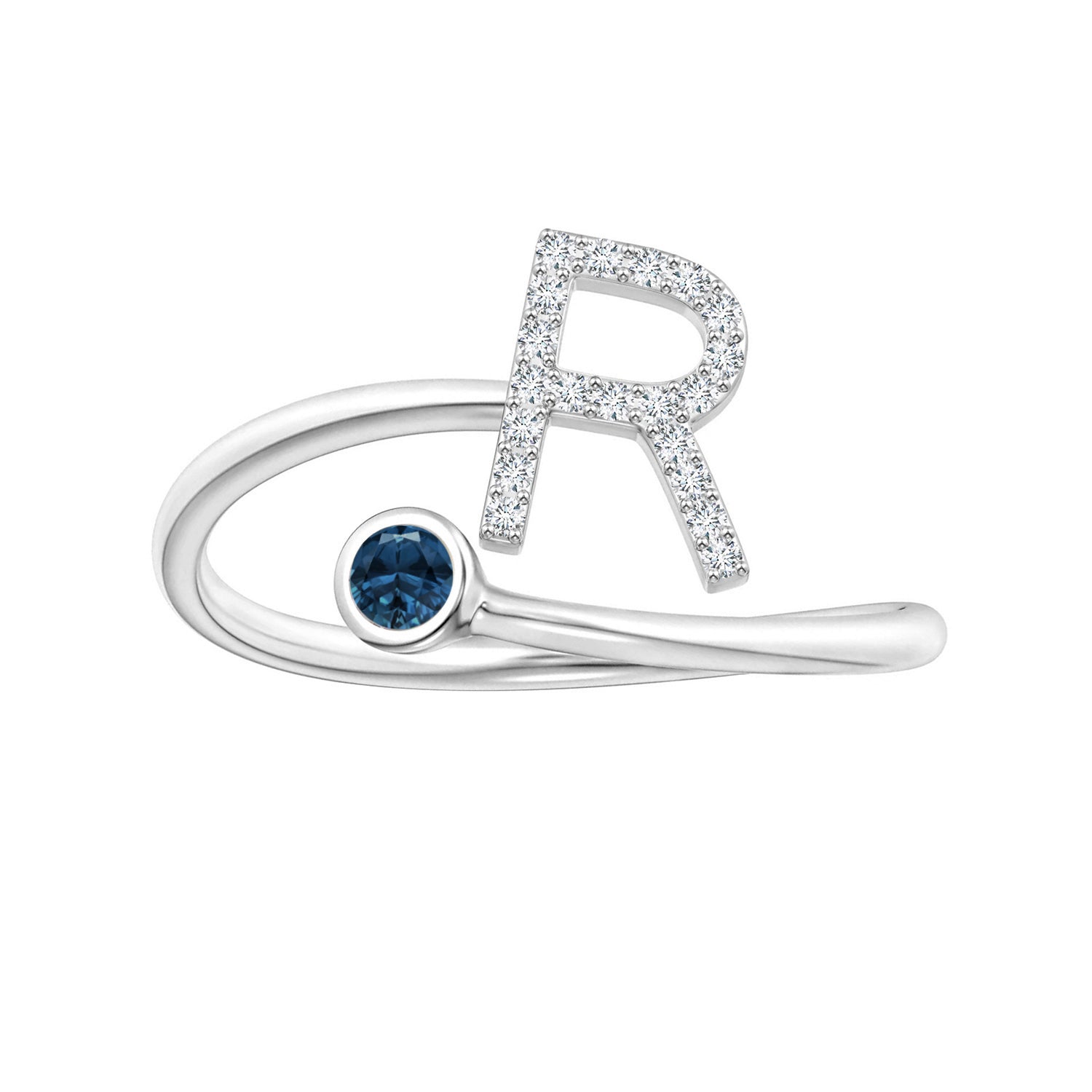 London Blue Topaz A-Z Initial Open Wrap Ring – Sterling Silver