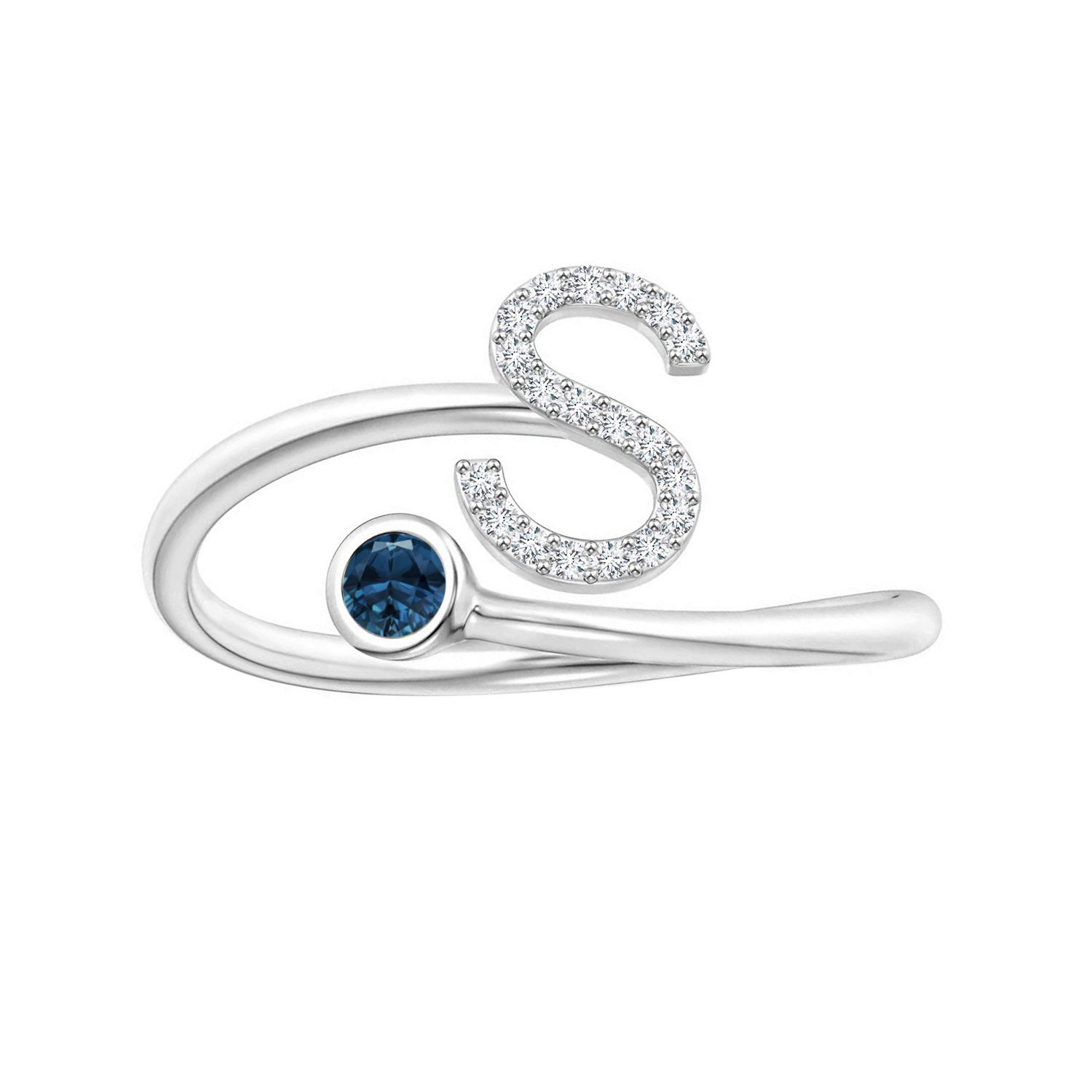 London Blue Topaz A-Z Initial Open Wrap Ring – Sterling Silver