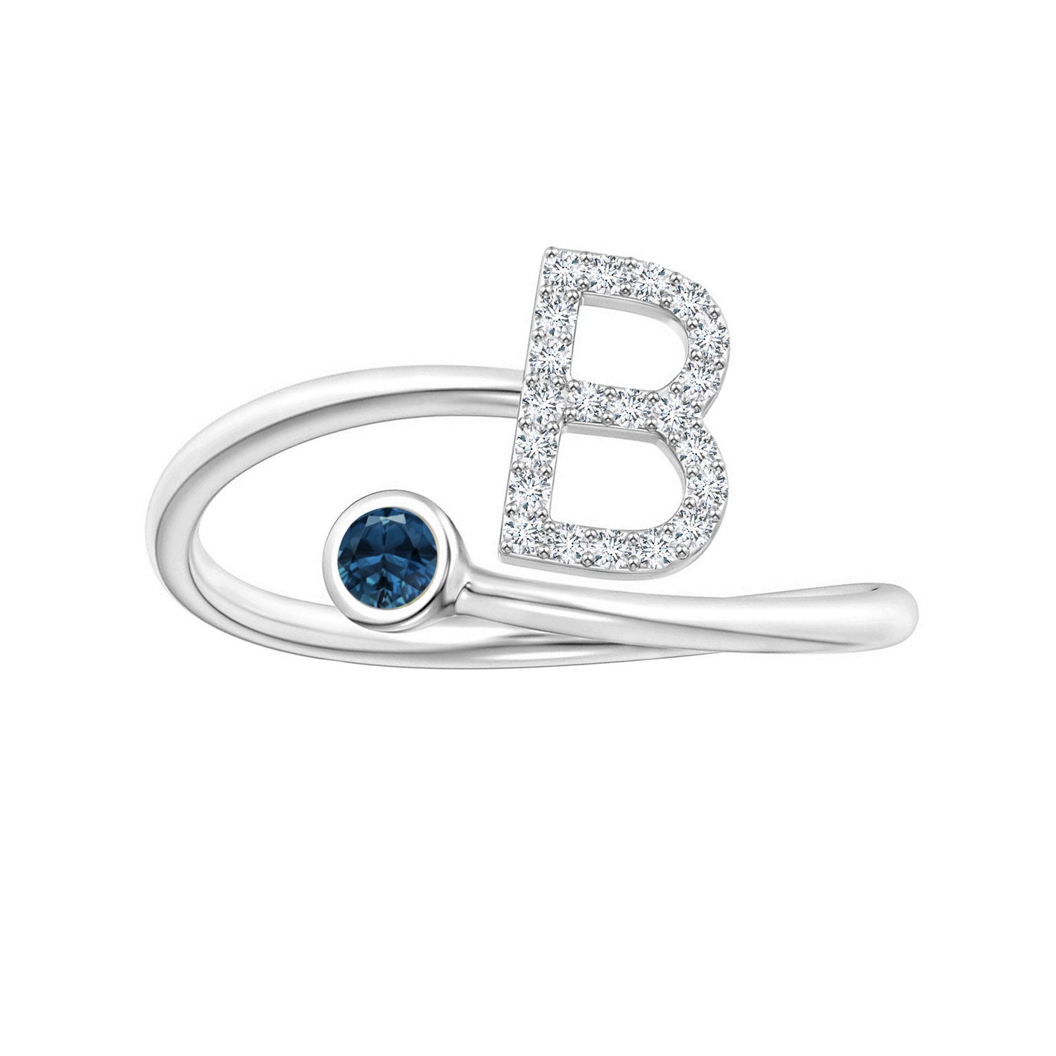 London Blue Topaz A-Z Initial Open Wrap Ring – Sterling Silver