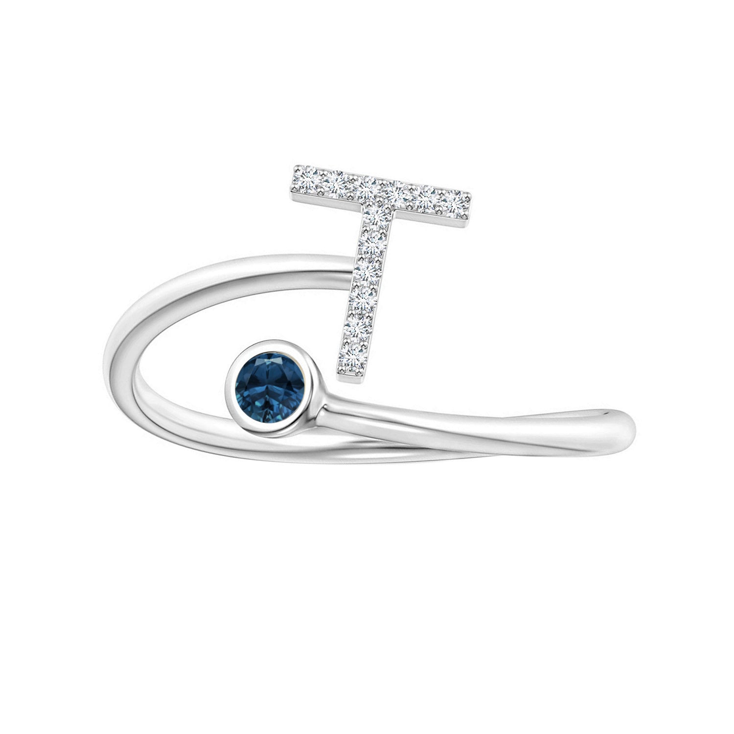 London Blue Topaz A-Z Initial Open Wrap Ring – Sterling Silver