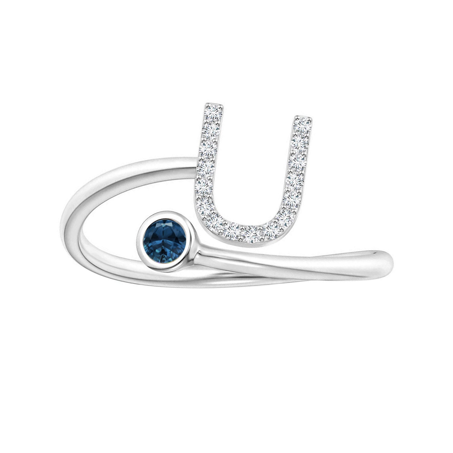 London Blue Topaz A-Z Initial Open Wrap Ring – Sterling Silver