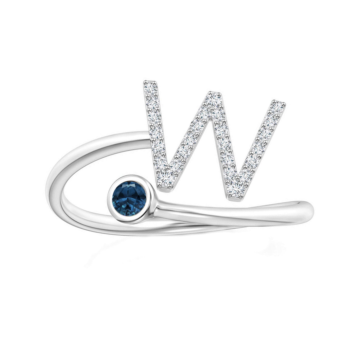 London Blue Topaz A-Z Initial Open Wrap Ring – Sterling Silver