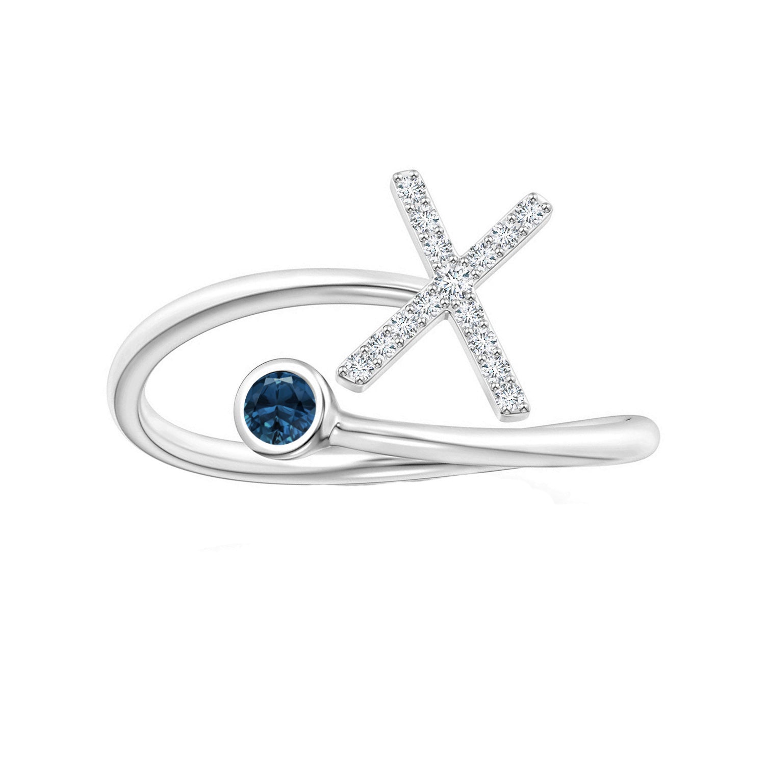 London Blue Topaz A-Z Initial Open Wrap Ring – Sterling Silver