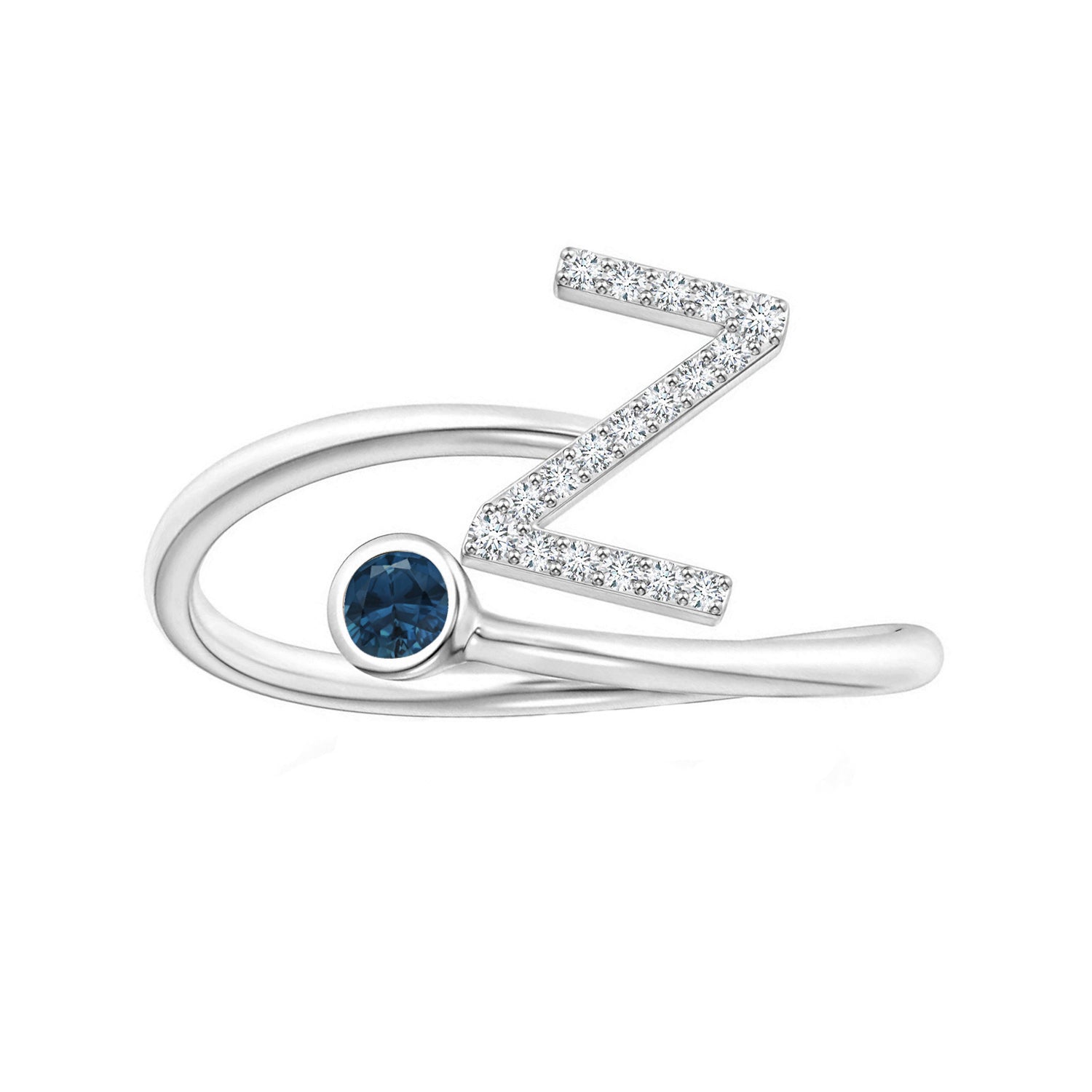 London Blue Topaz A-Z Initial Open Wrap Ring – Sterling Silver
