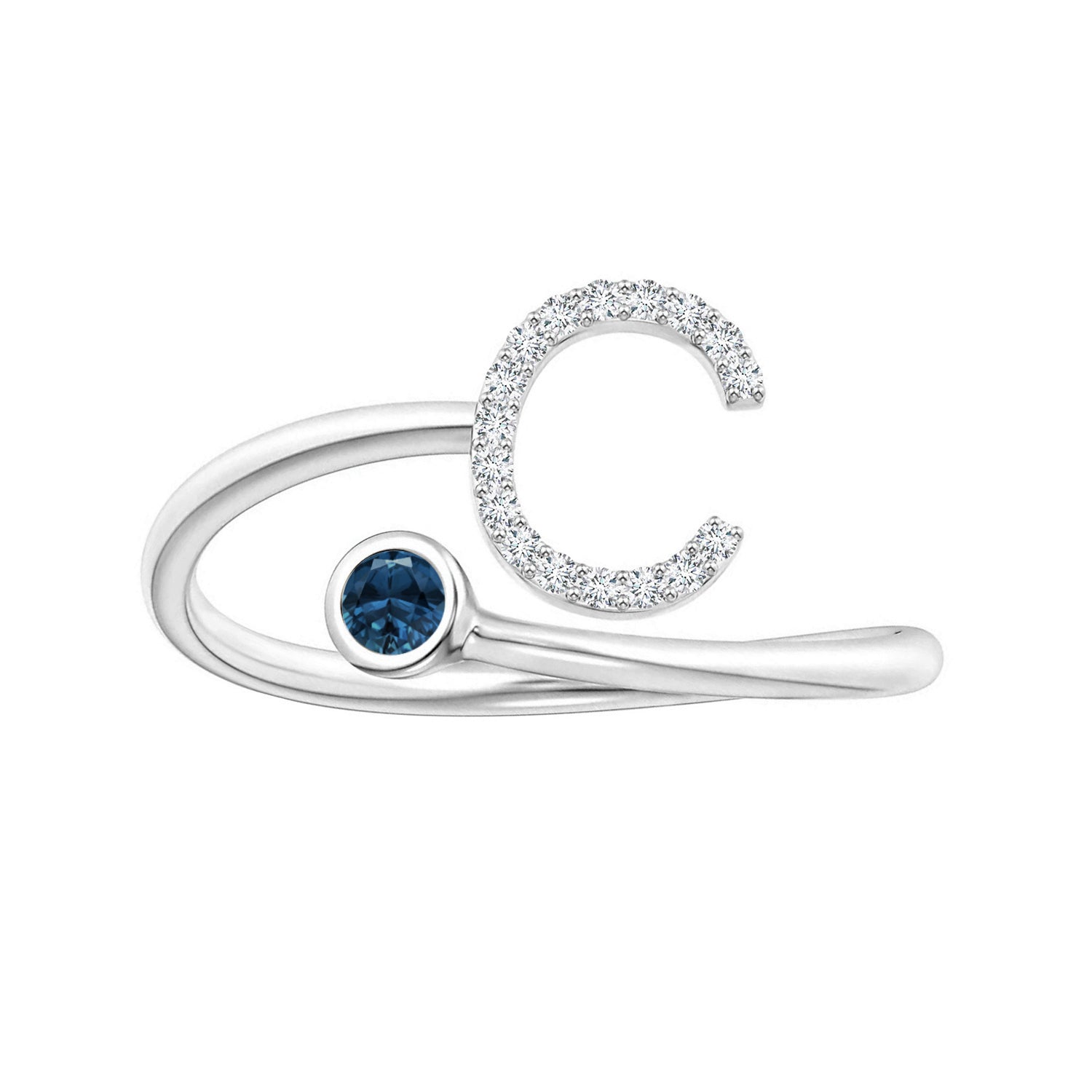 London Blue Topaz A-Z Initial Open Wrap Ring – Sterling Silver