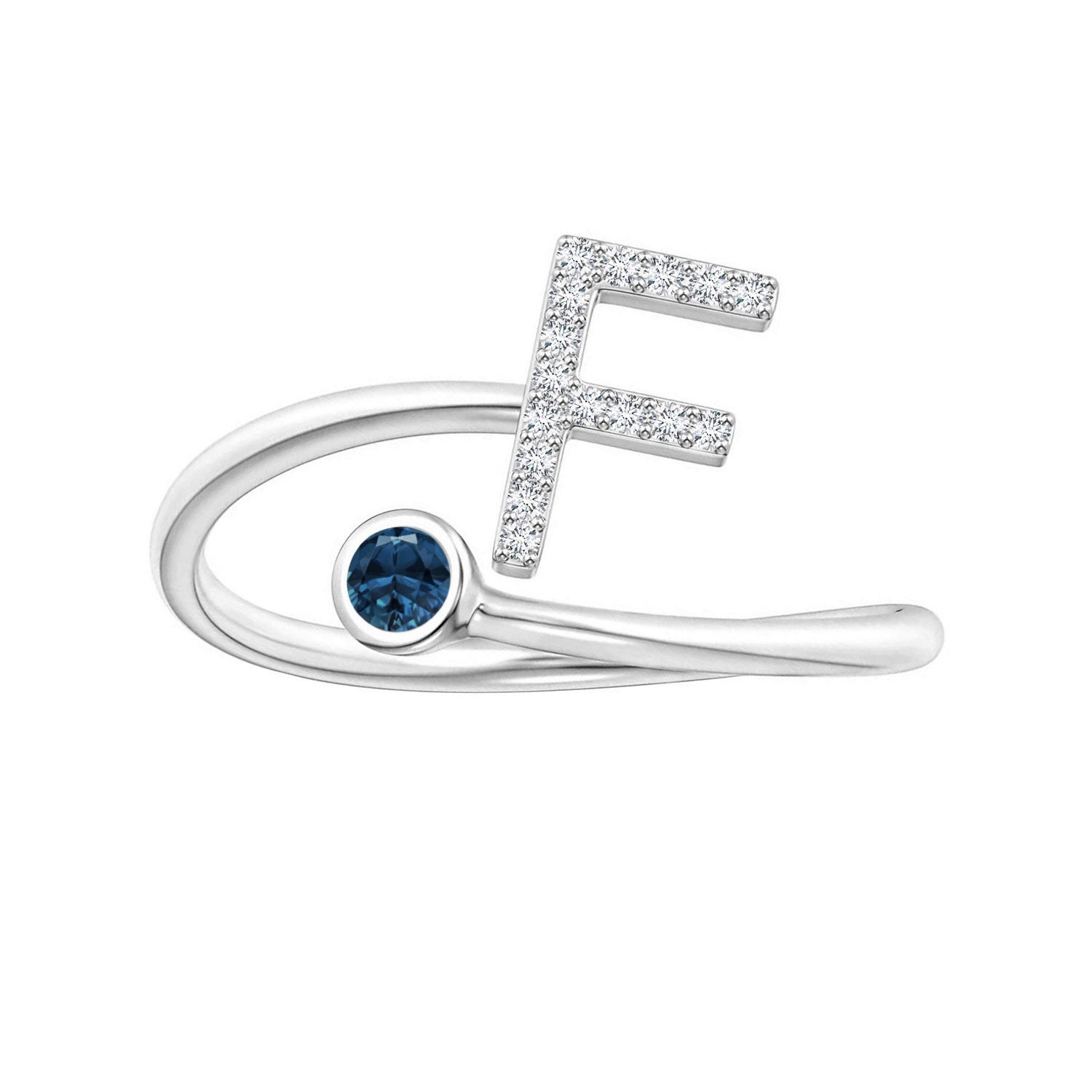 London Blue Topaz A-Z Initial Open Wrap Ring – Sterling Silver