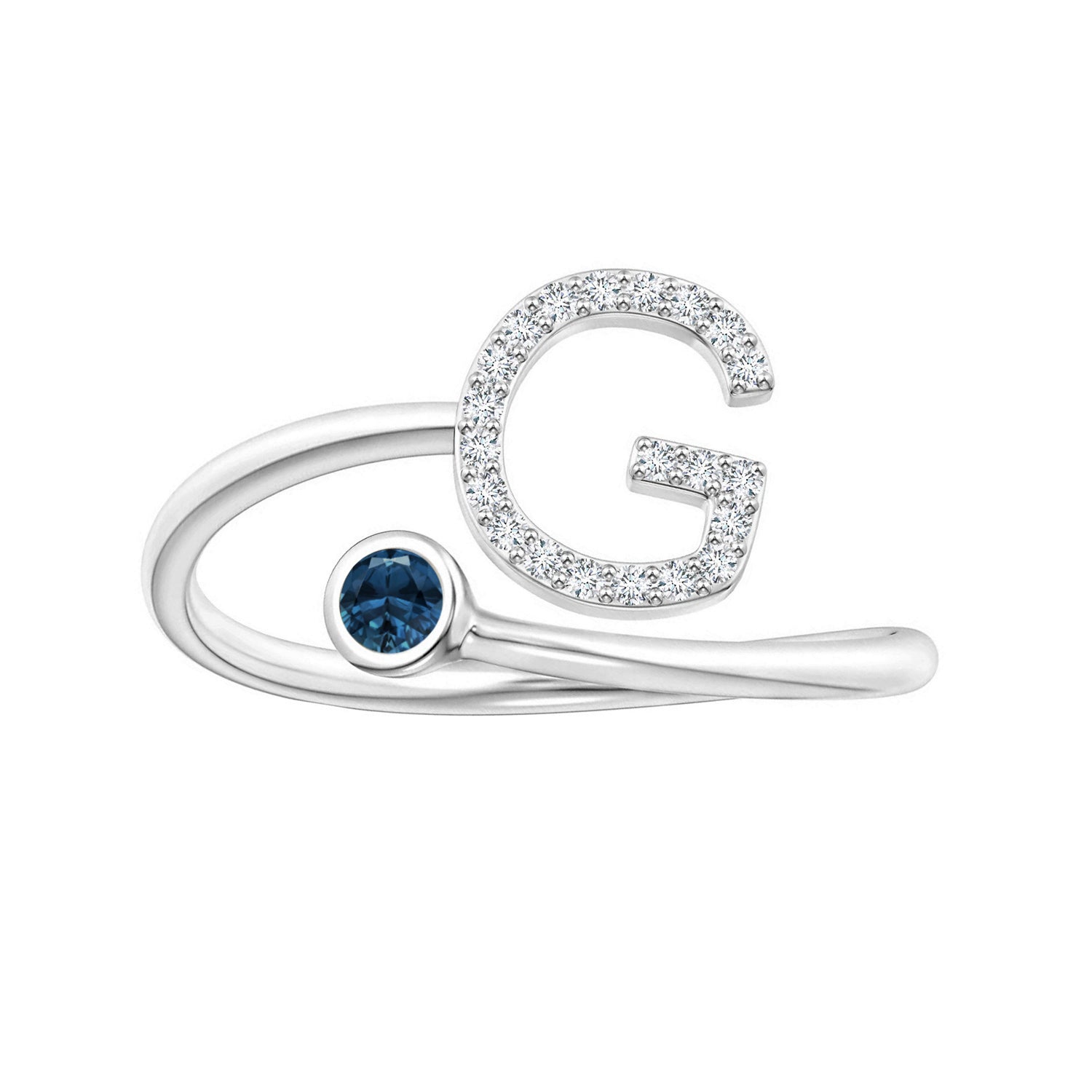 London Blue Topaz A-Z Initial Open Wrap Ring – Sterling Silver