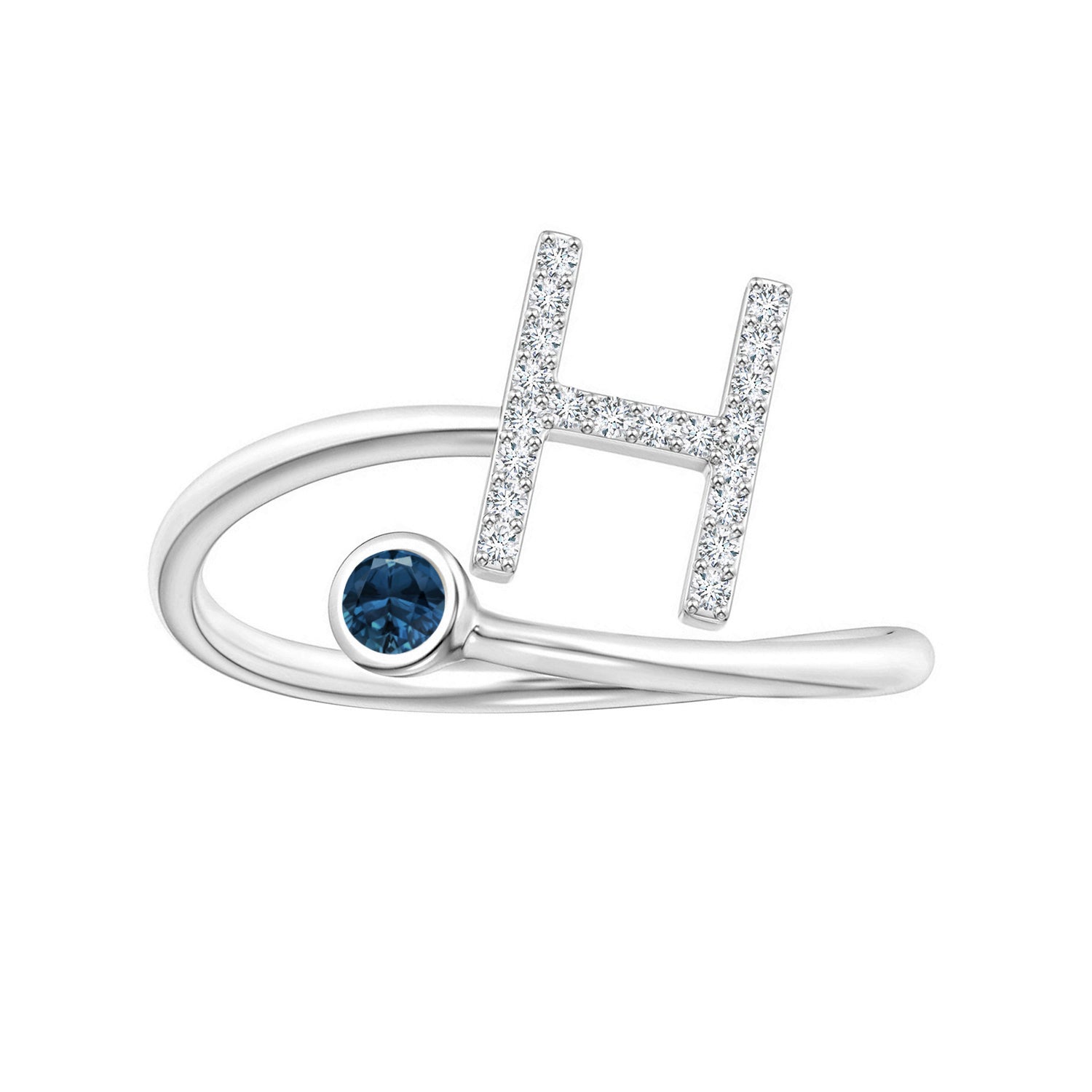 London Blue Topaz A-Z Initial Open Wrap Ring – Sterling Silver