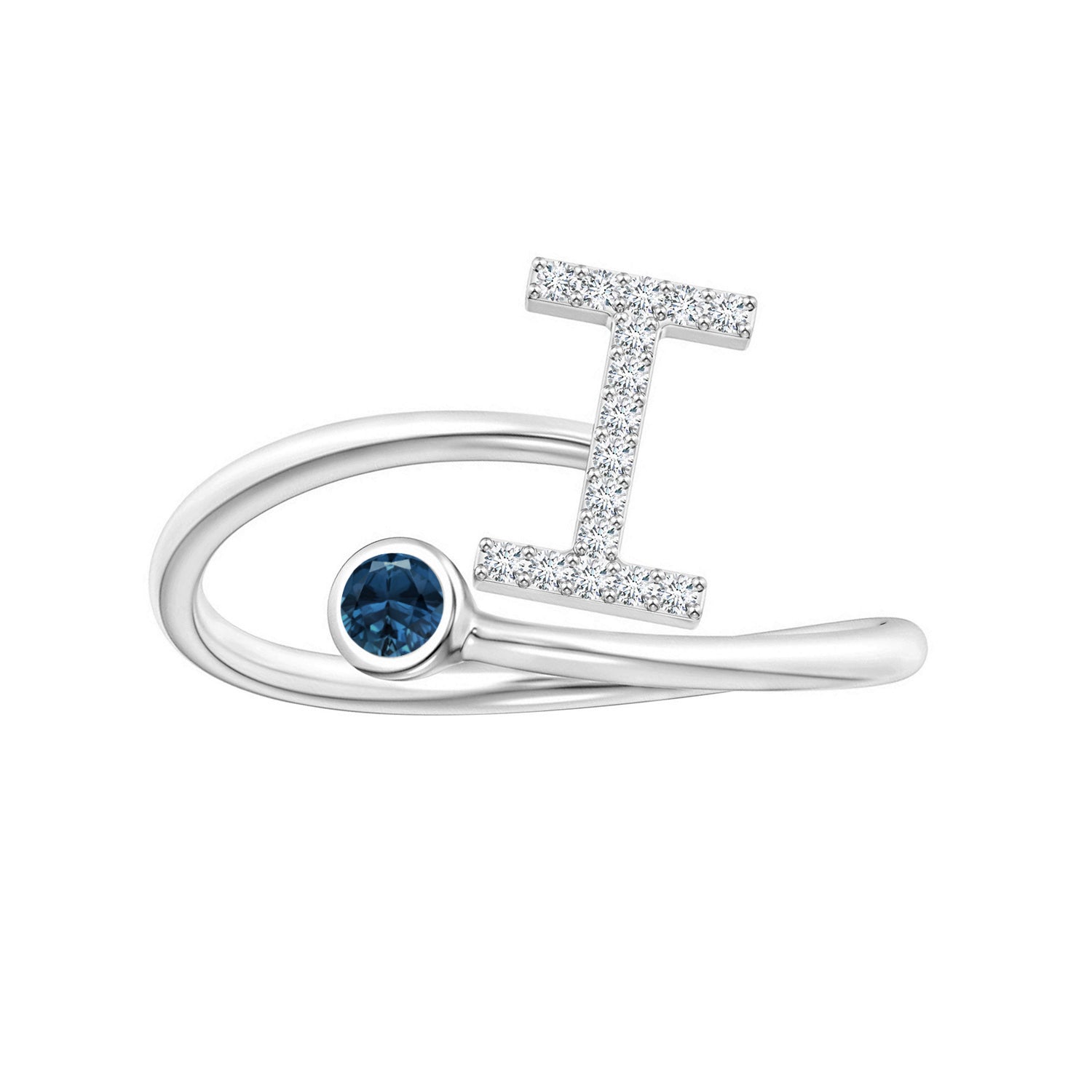London Blue Topaz A-Z Initial Open Wrap Ring – Sterling Silver