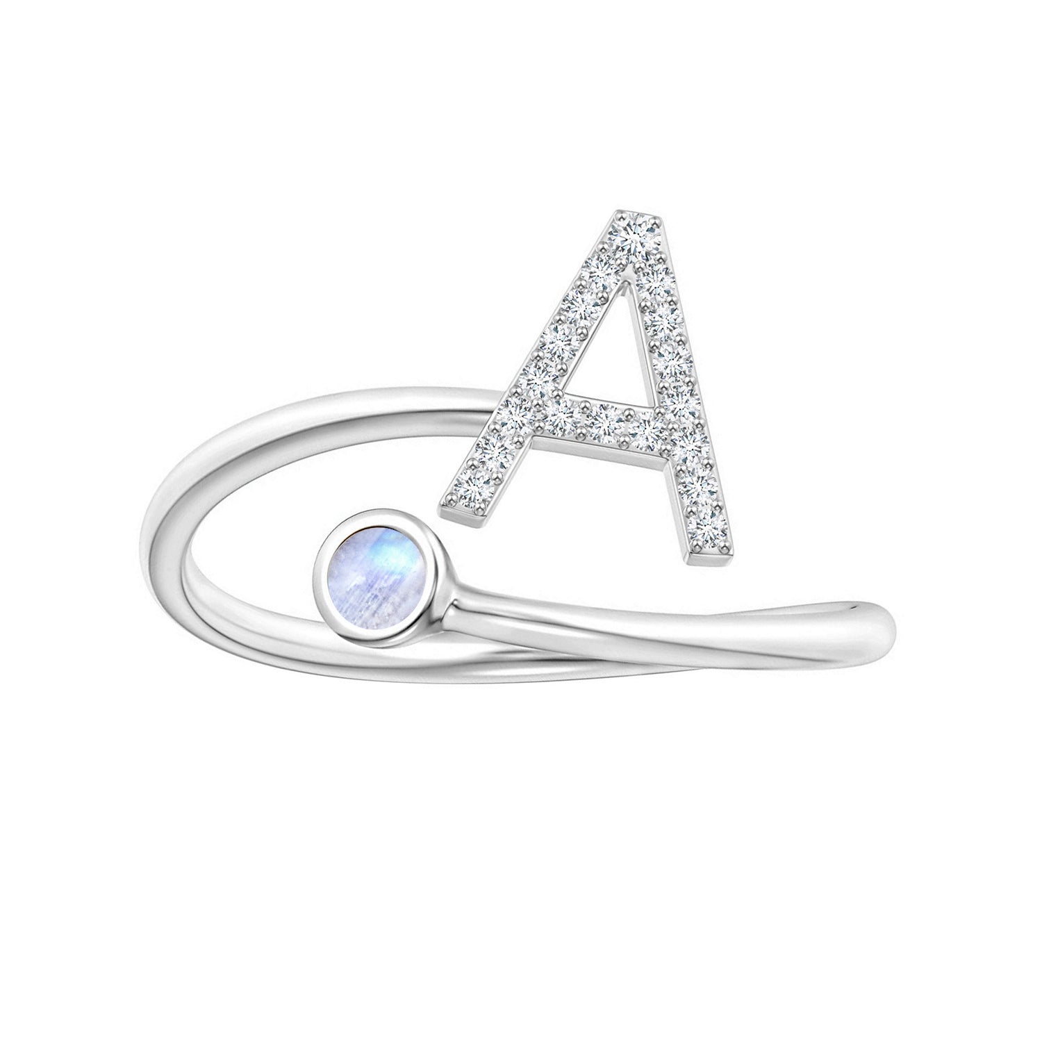 Anello con iniziali in pietra di luna arcobaleno
