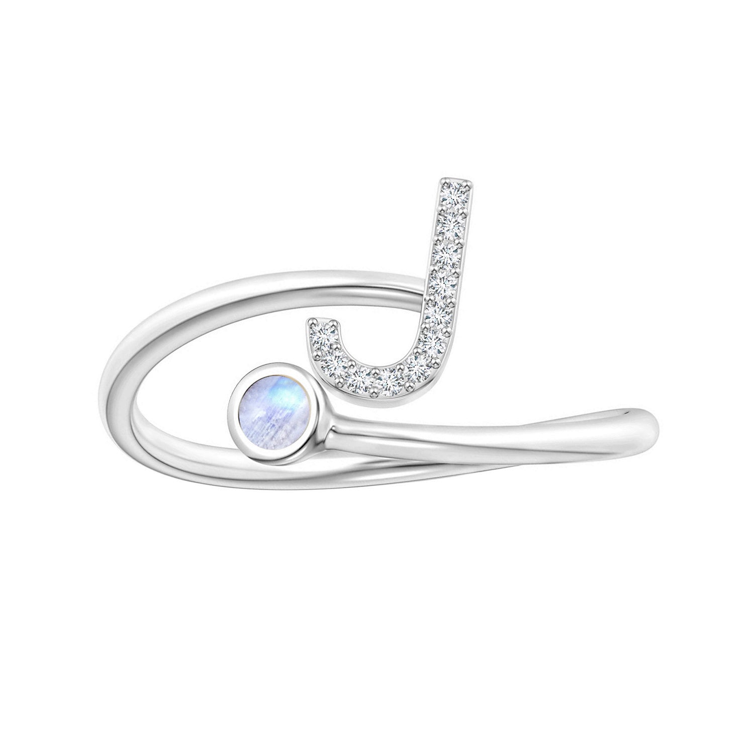 Anello con iniziali in pietra di luna arcobaleno