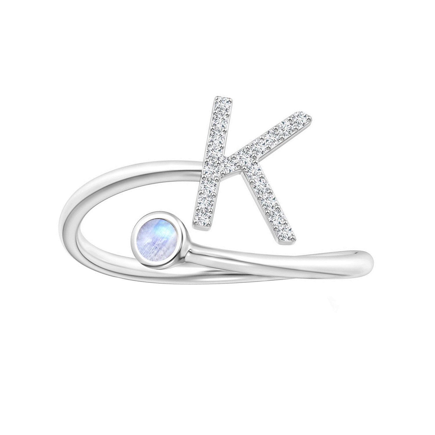 Anello con iniziali in pietra di luna arcobaleno