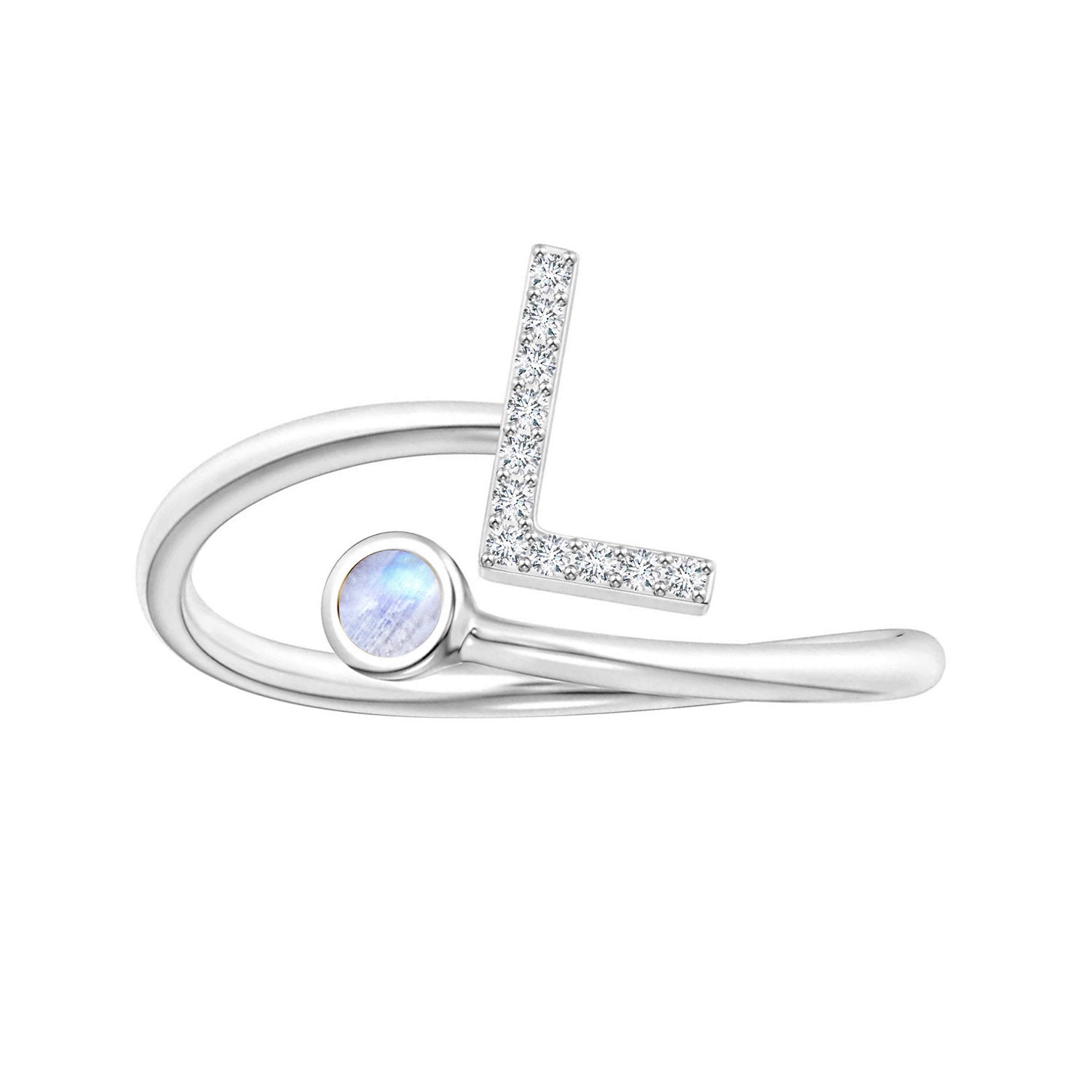 Anello con iniziali in pietra di luna arcobaleno