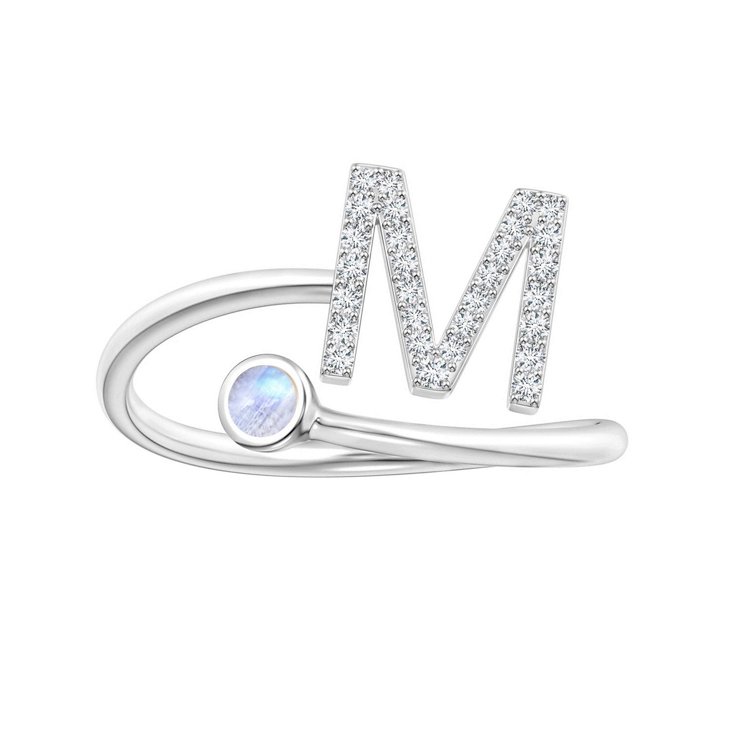 Anello con iniziali in pietra di luna arcobaleno