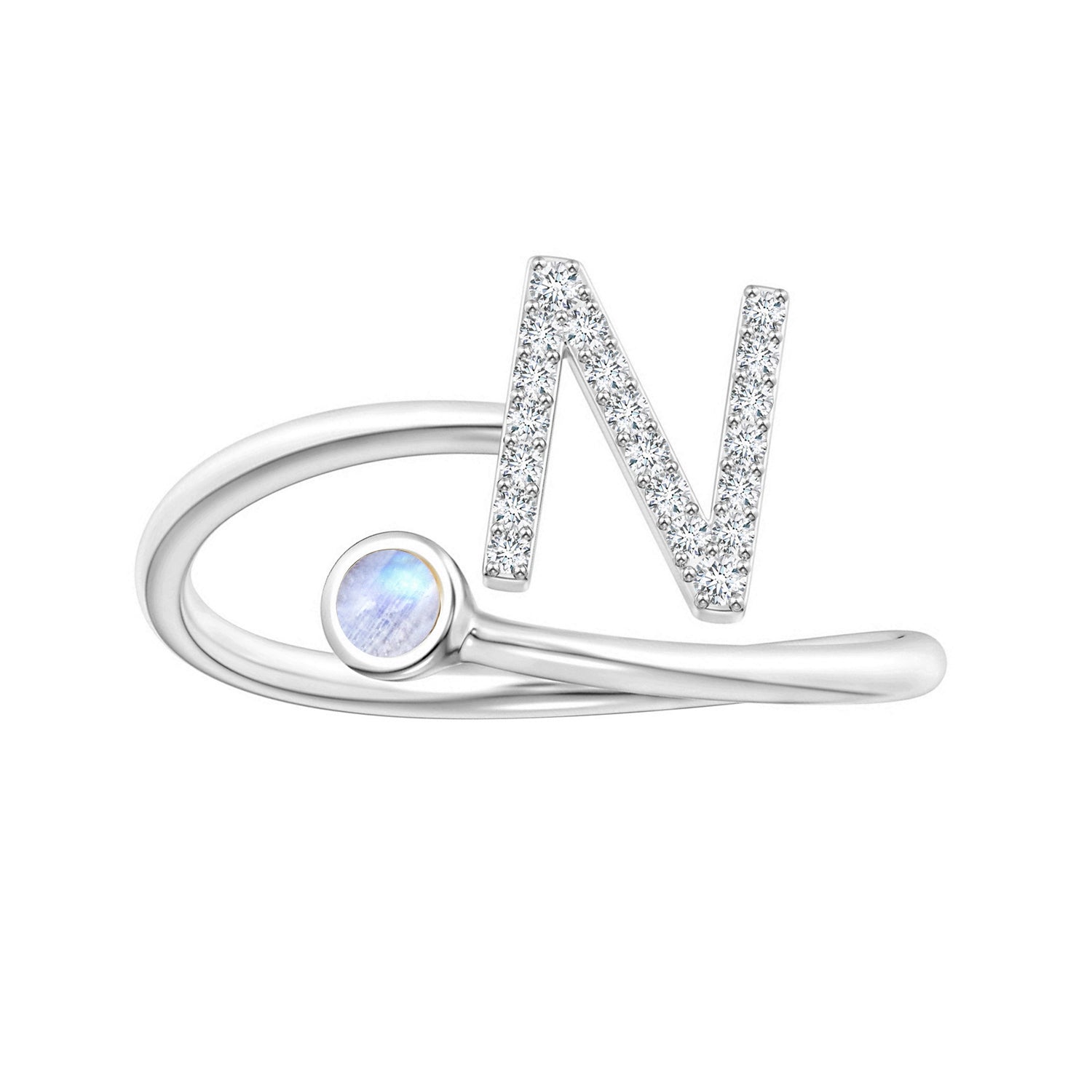 Anello con iniziali in pietra di luna arcobaleno