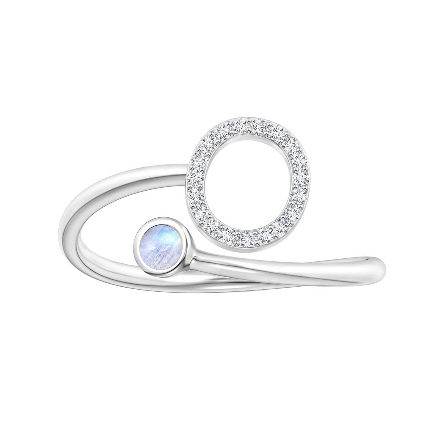Anello con iniziali in pietra di luna arcobaleno