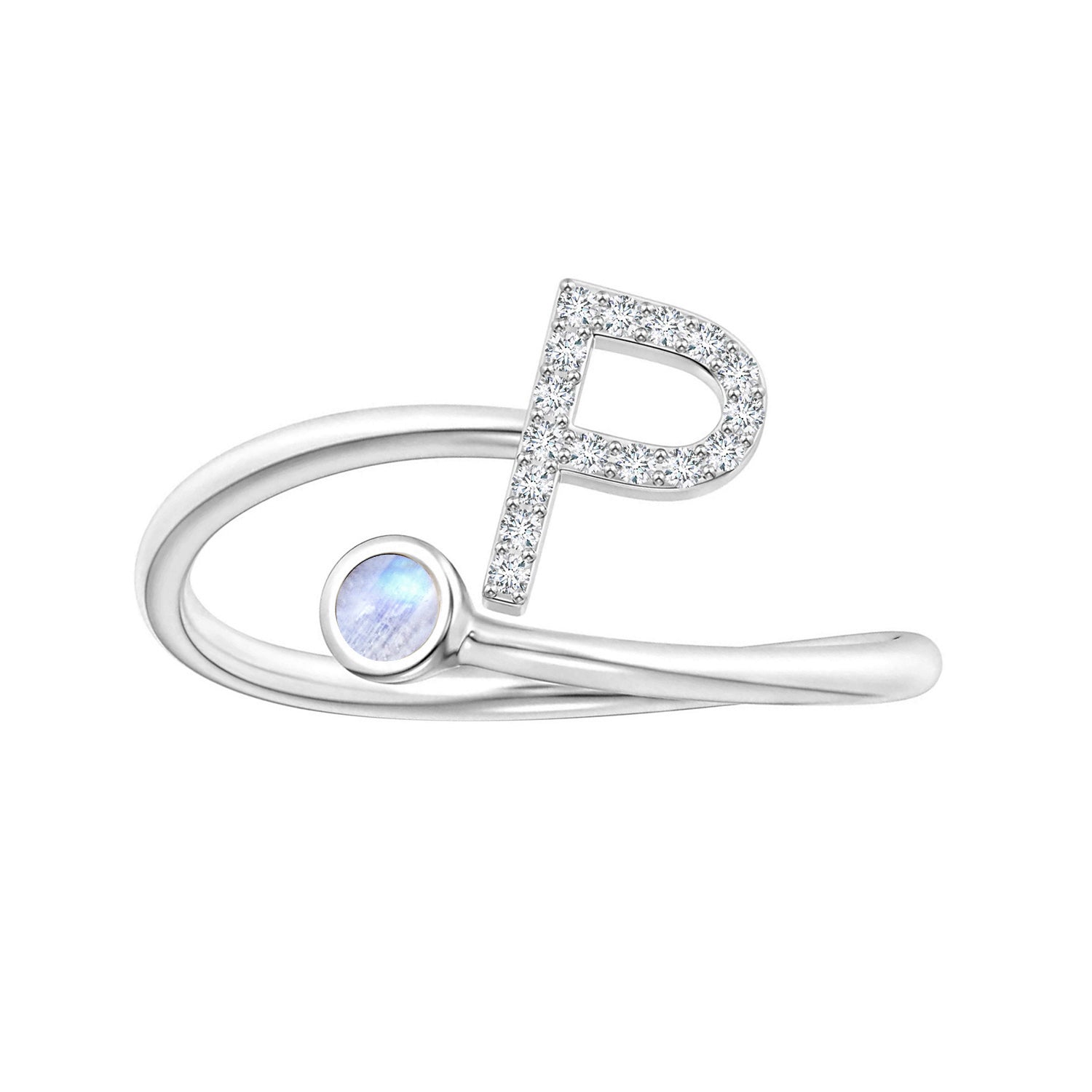 Anello con iniziali in pietra di luna arcobaleno