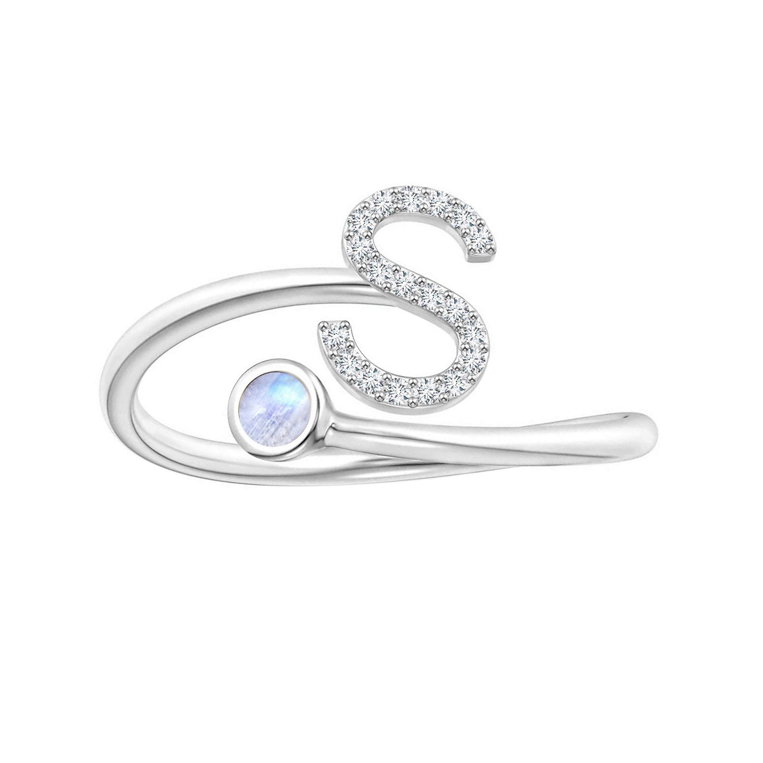 Anello con iniziali in pietra di luna arcobaleno