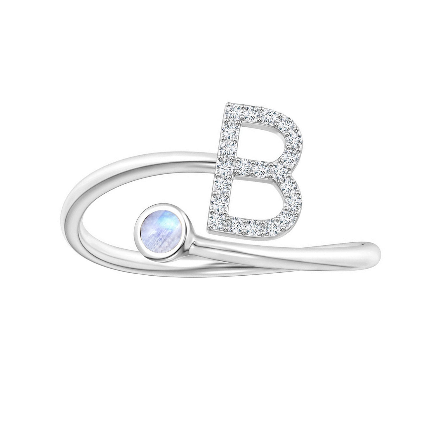 Anello con iniziali in pietra di luna arcobaleno