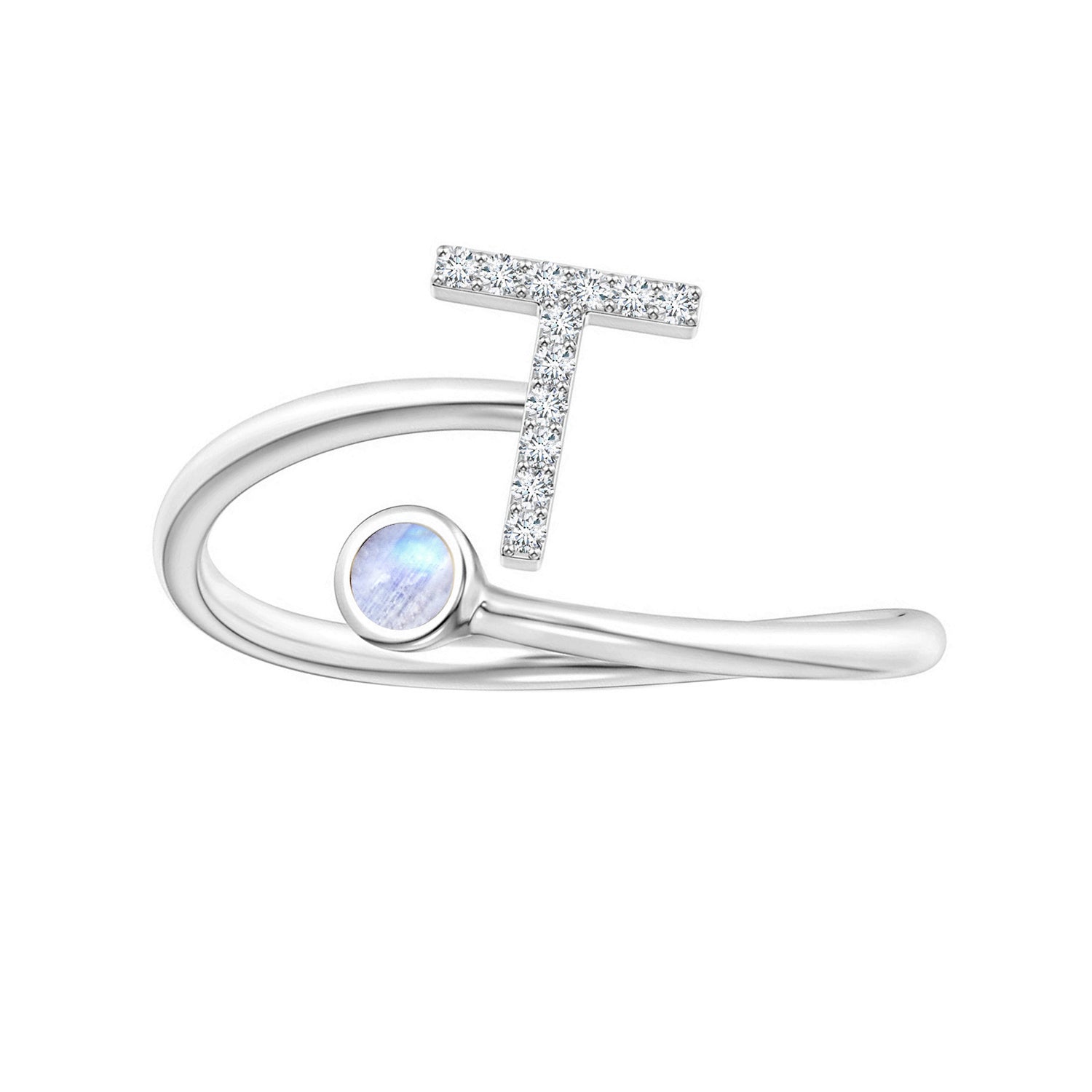 Anello con iniziali in pietra di luna arcobaleno