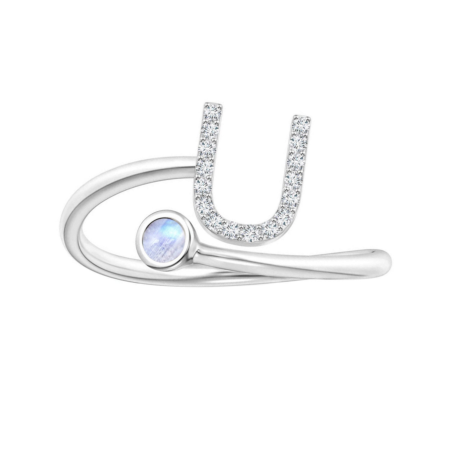 Anello con iniziali in pietra di luna arcobaleno