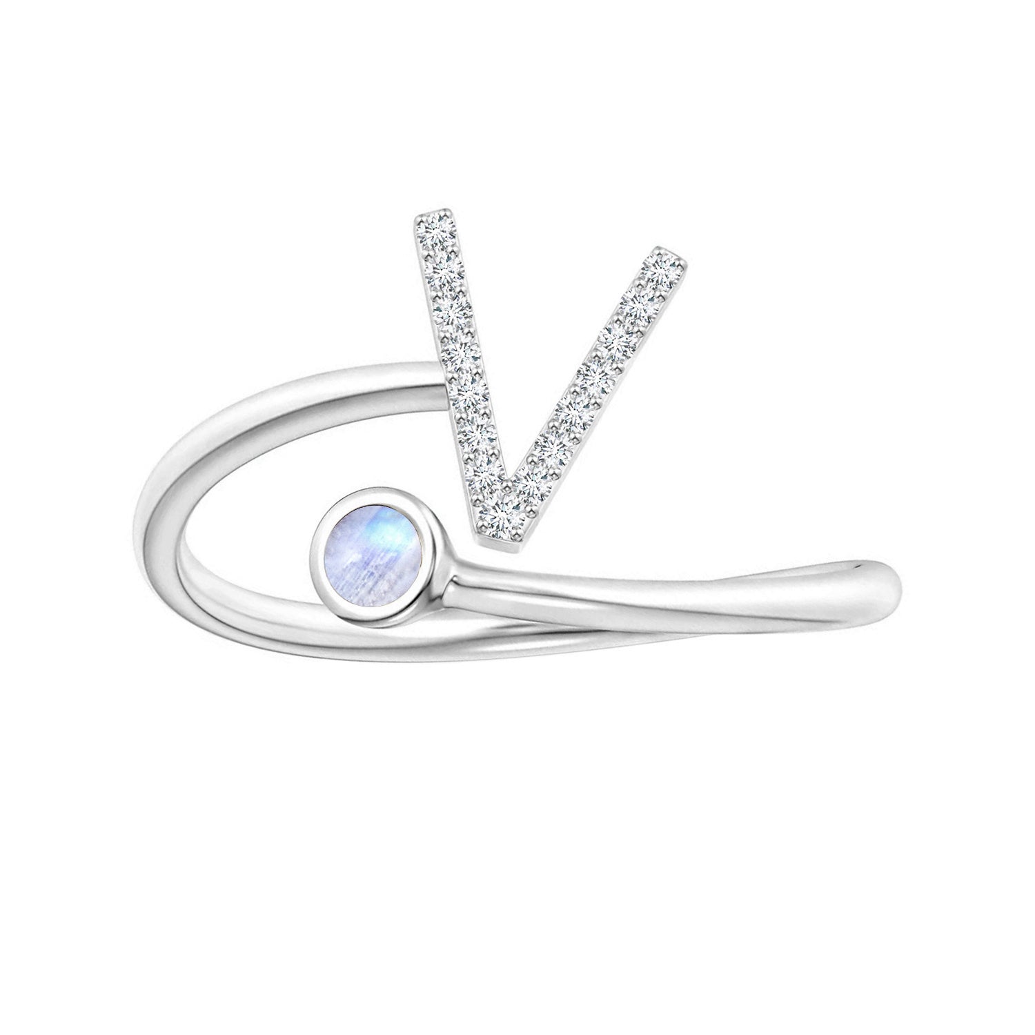 Anello con iniziali in pietra di luna arcobaleno