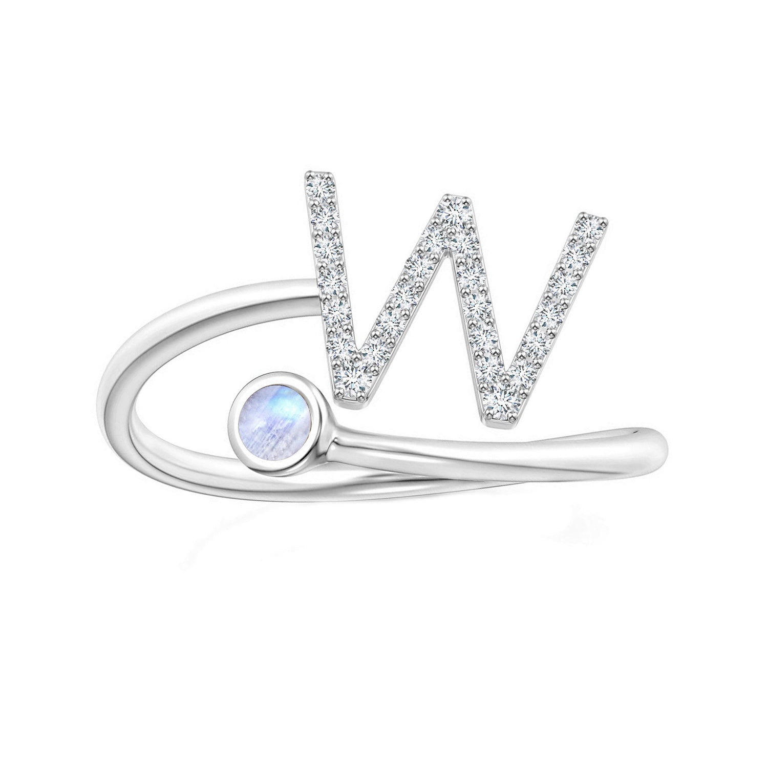 Anello con iniziali in pietra di luna arcobaleno