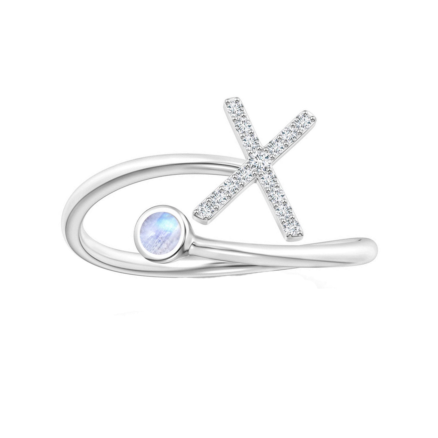 Anello con iniziali in pietra di luna arcobaleno