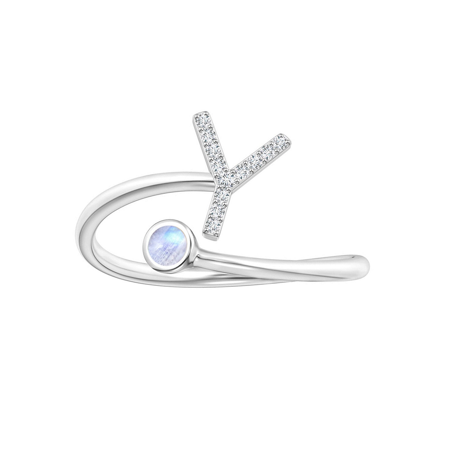 Anello con iniziali in pietra di luna arcobaleno