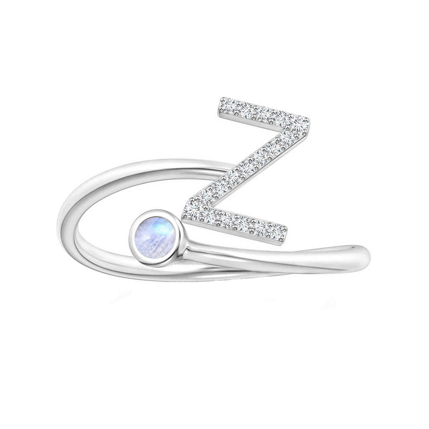 Anello con iniziali in pietra di luna arcobaleno
